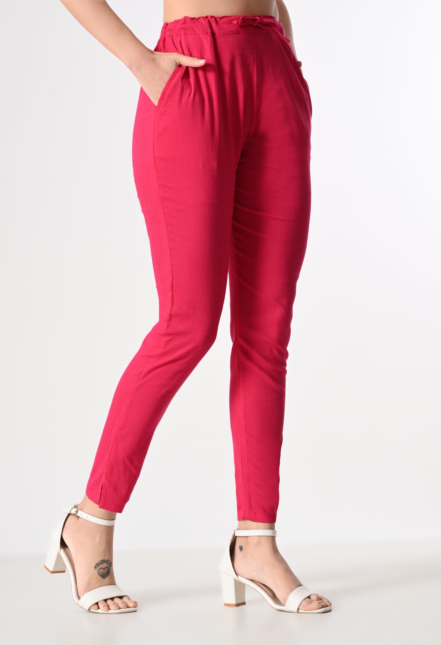 MAURYA Women's Pink Solid Lycra Pant with 2 Side Pockets (MPT022)