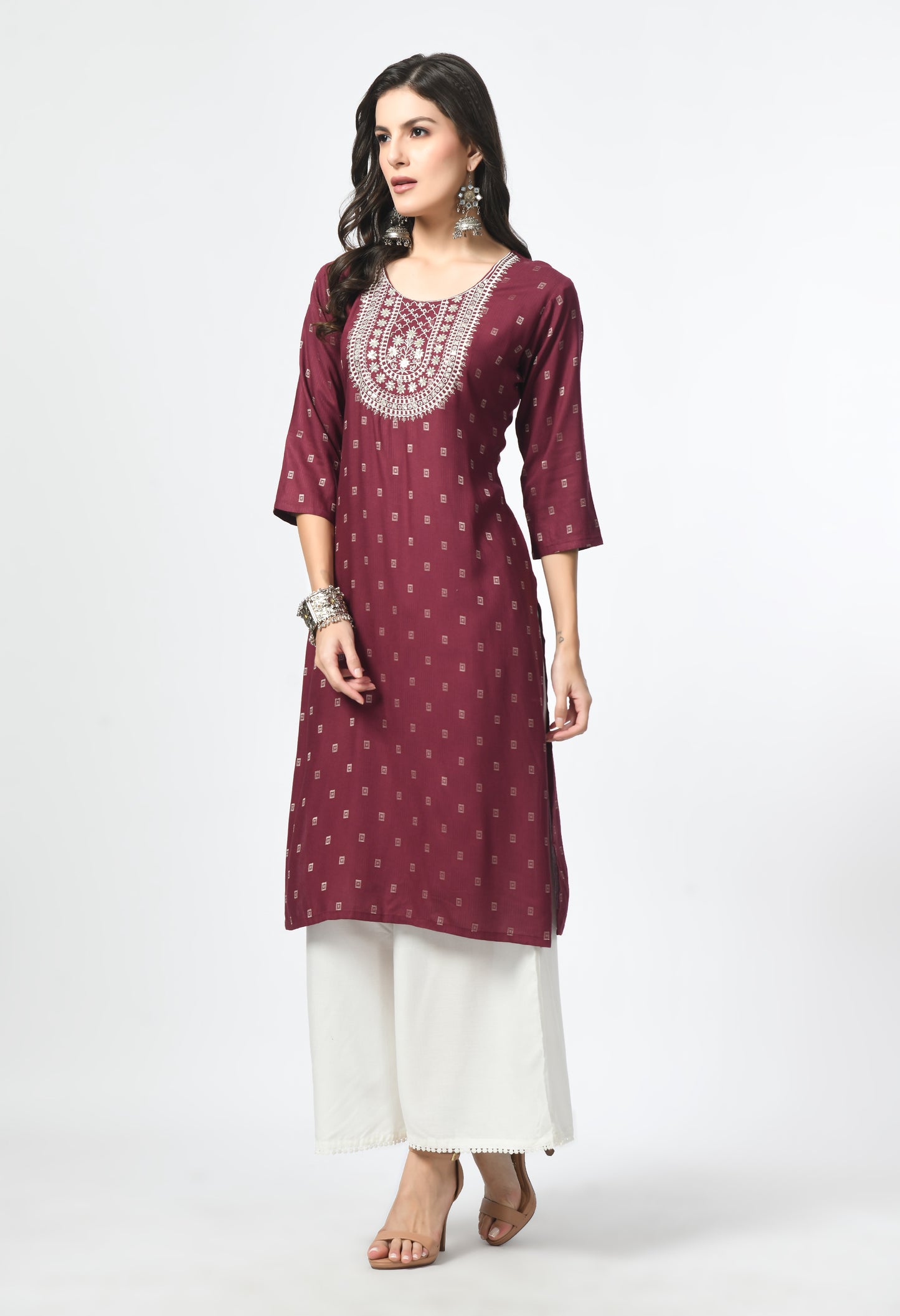 MAURYA Women's Navy Self Rayon Boota Solid Straight Kurta with Computer Embroidery Mirror Work Kurti (MKT113)