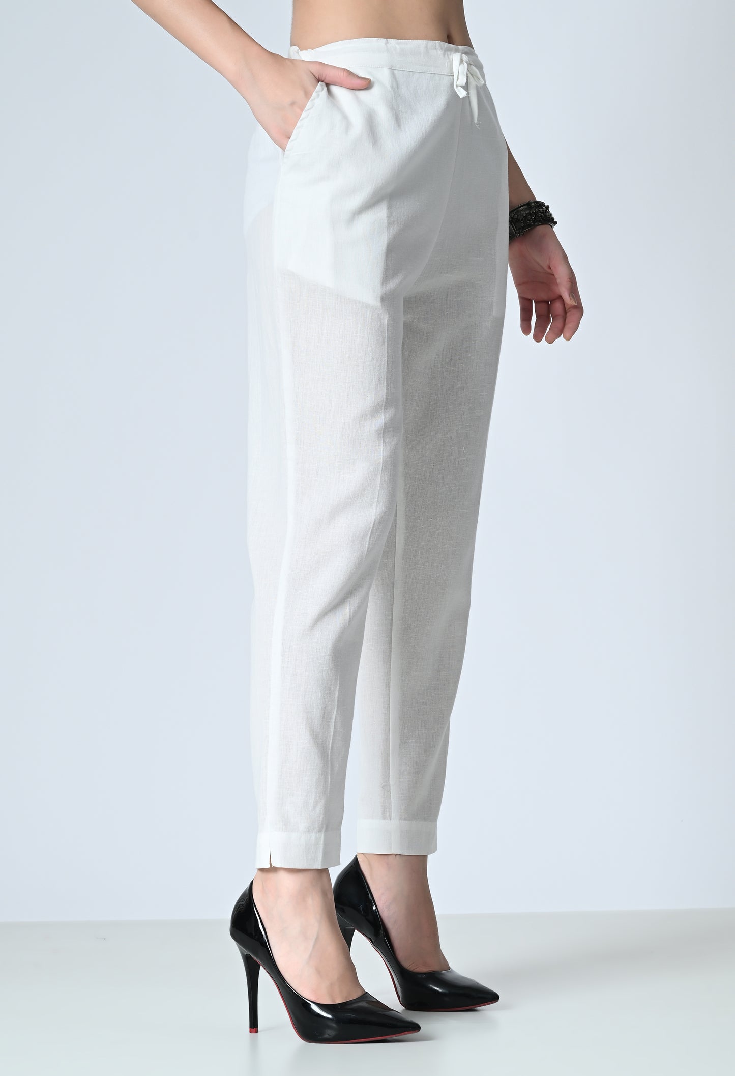 MAURYA Women's White Solid 100% Cotton Pant with 2 Side Pockets (MPT017)