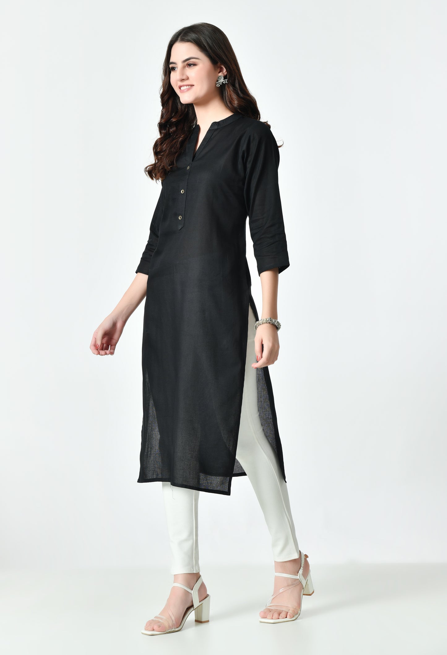 MAURYA Women's Black Color Solid Cotton Blend Regular Straight Kurti (MKT126)