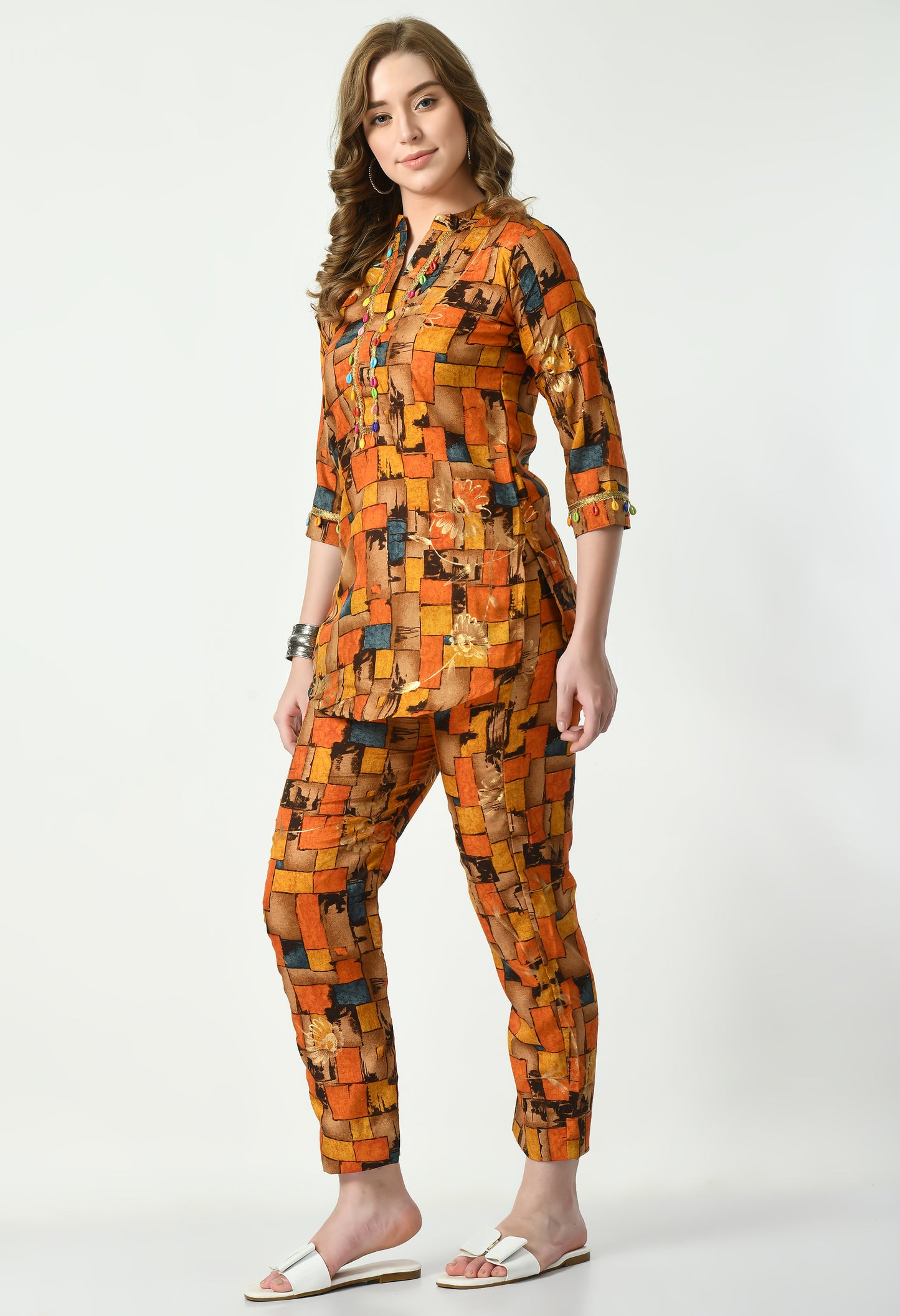 MAURYA Women's Muslin Orange Colour Printed Co-ord Set (MCS047)