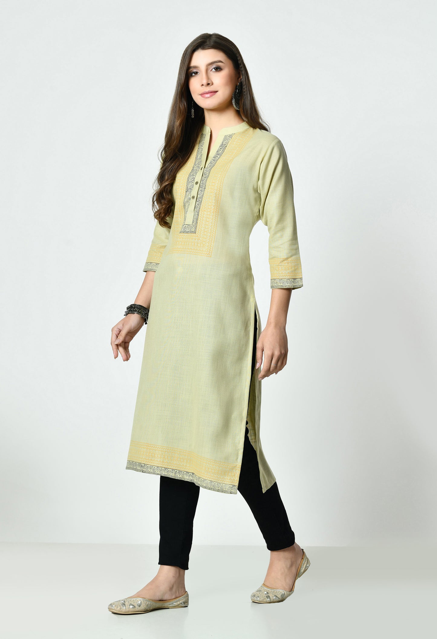 MAURYA Women's Khaki Colour Printed Straight Cotton Kurti (MKT154)
