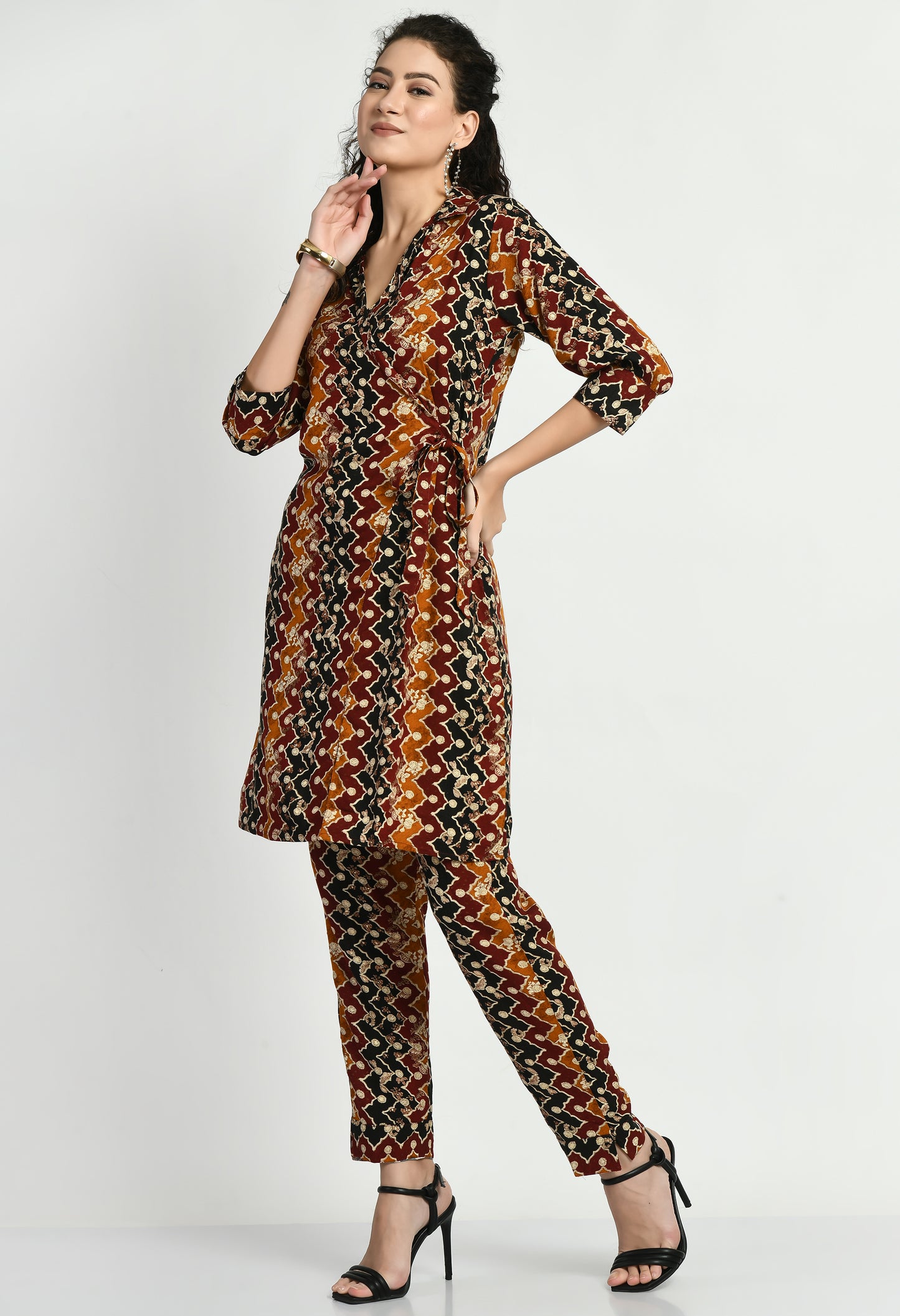 MAURYA Women's Rayon Angrakhha Maroon Printed Co-ord with 2 Side Pockets (MCS010)