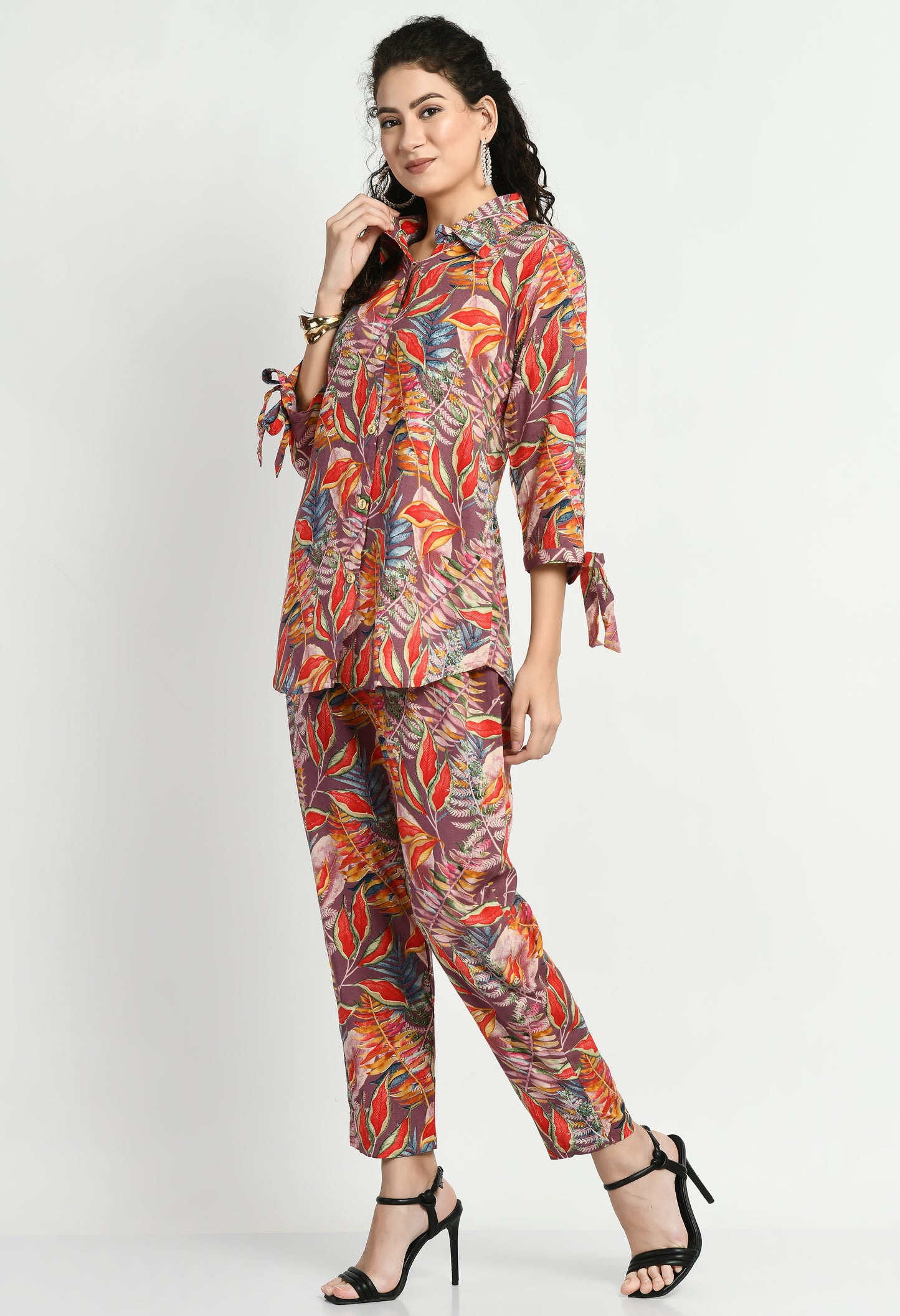 MAURYA Women's Rayon Multicolor Floral Print Co-ord with 1 Side Pocket (MCS008)
