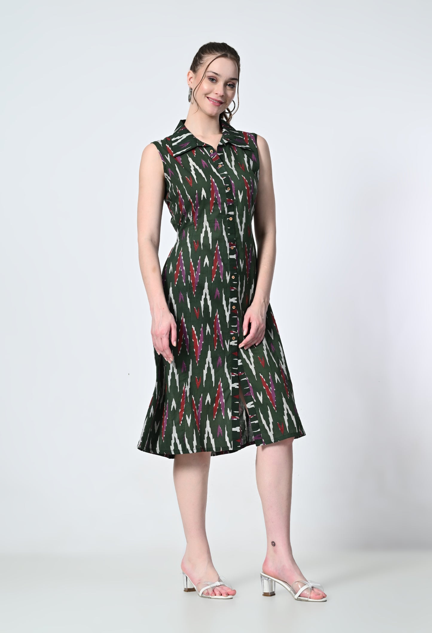 MAURYA Women's Bottle Green 100% Cotton Western Dress (MDR025)