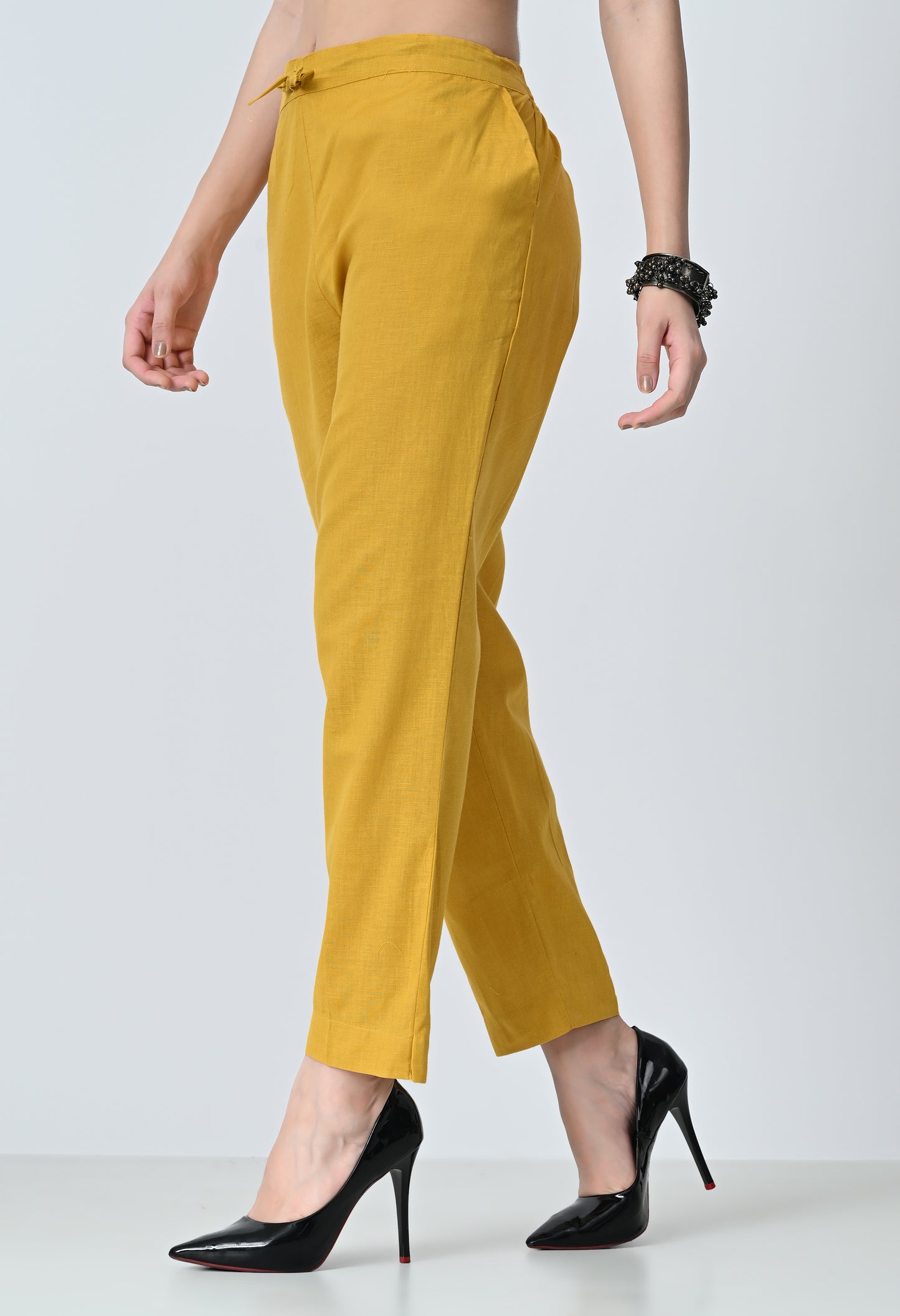 MAURYA Women's Mustard Solid 100% Cotton Pant with 2 Side Pockets (MPT018)