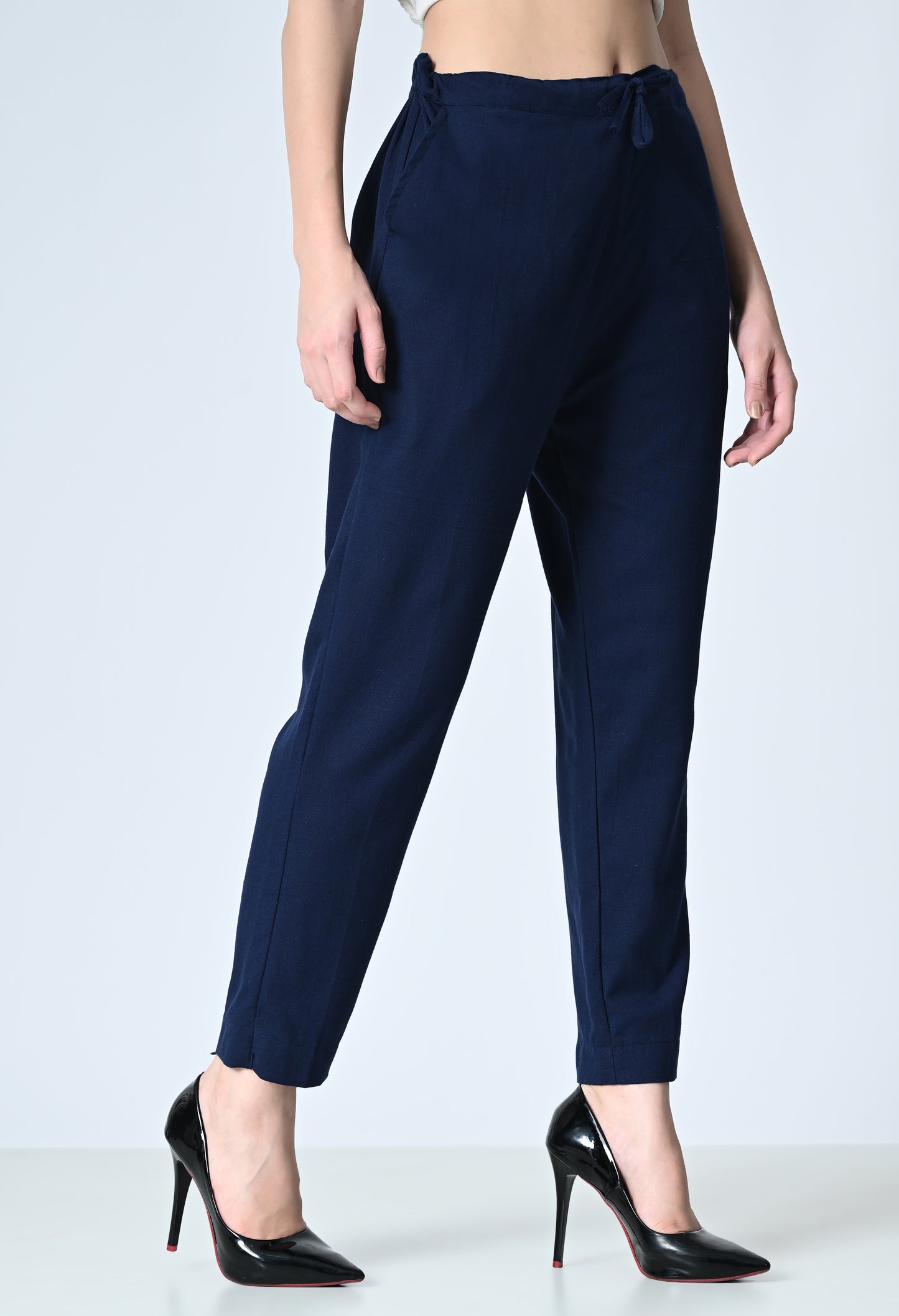 MAURYA Women's Navy Solid 100% Cotton Pant with 2 Side Pockets (MPT012)