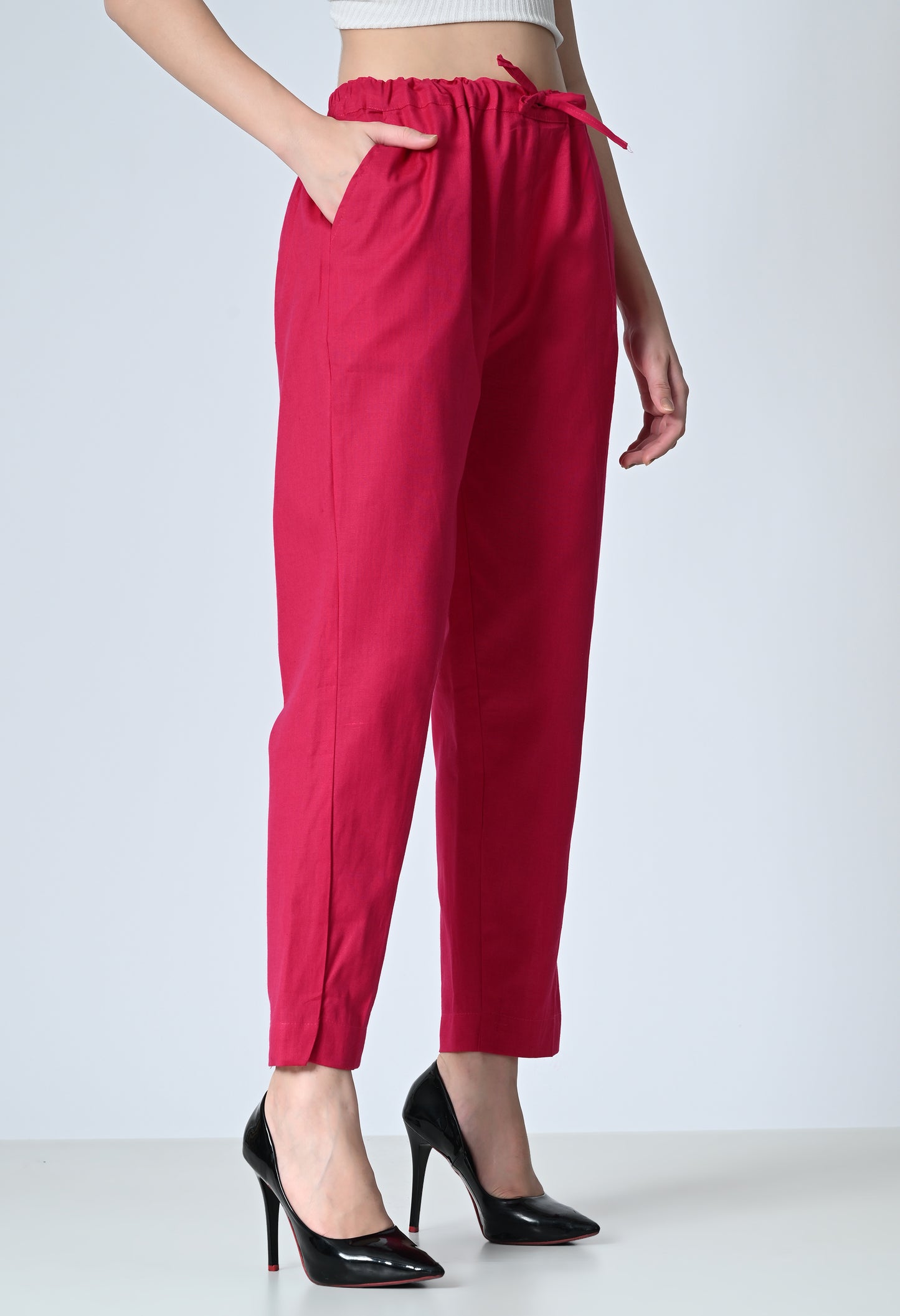 MAURYA Women's Pink Solid 100% Cotton Pant with 2 Side Pockets (MPT015)