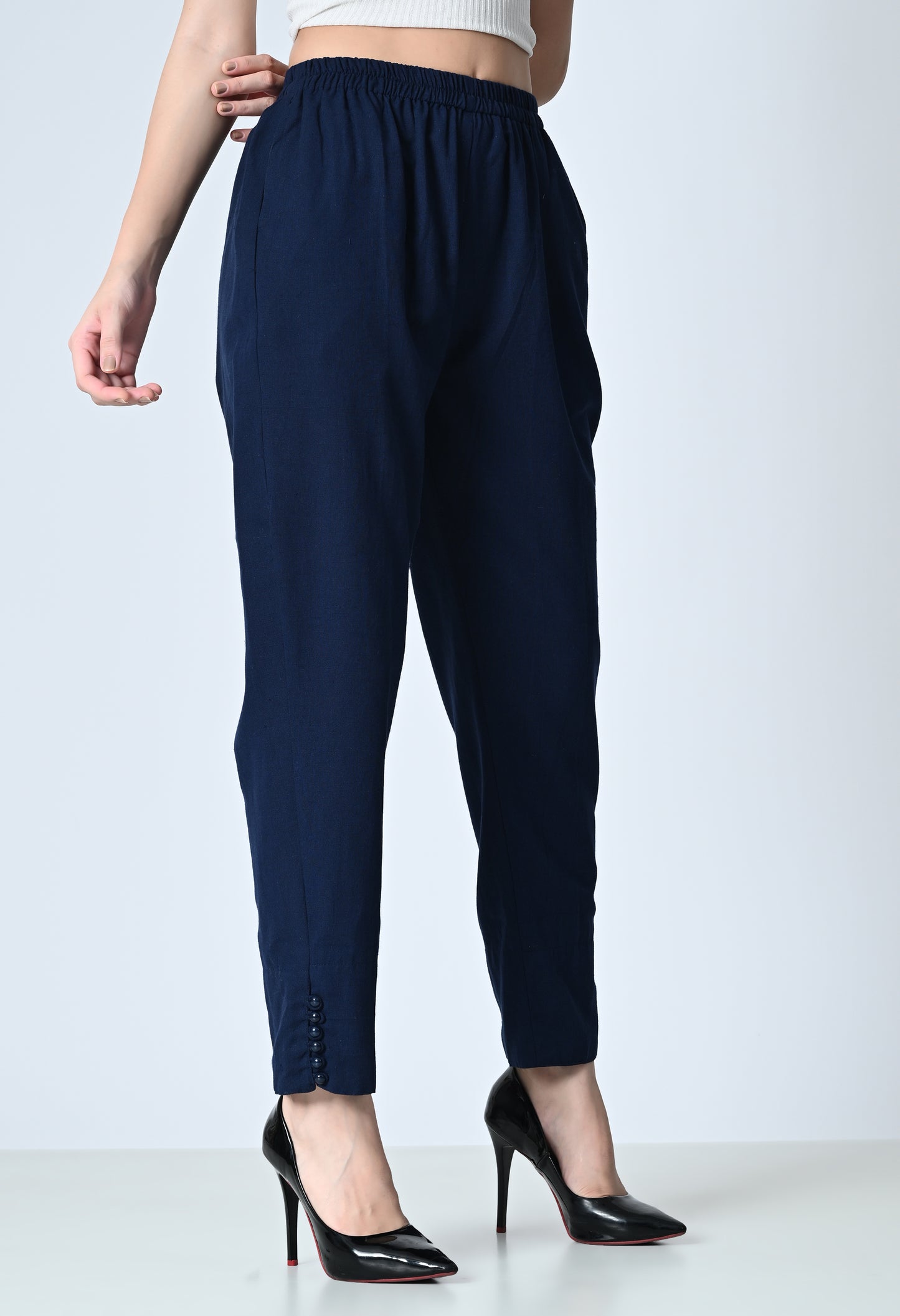 MAURYA Women's Navy 100% Cotton Full-Elasticated Waist Regular Pant with 2 Side Pockets (MPT009)