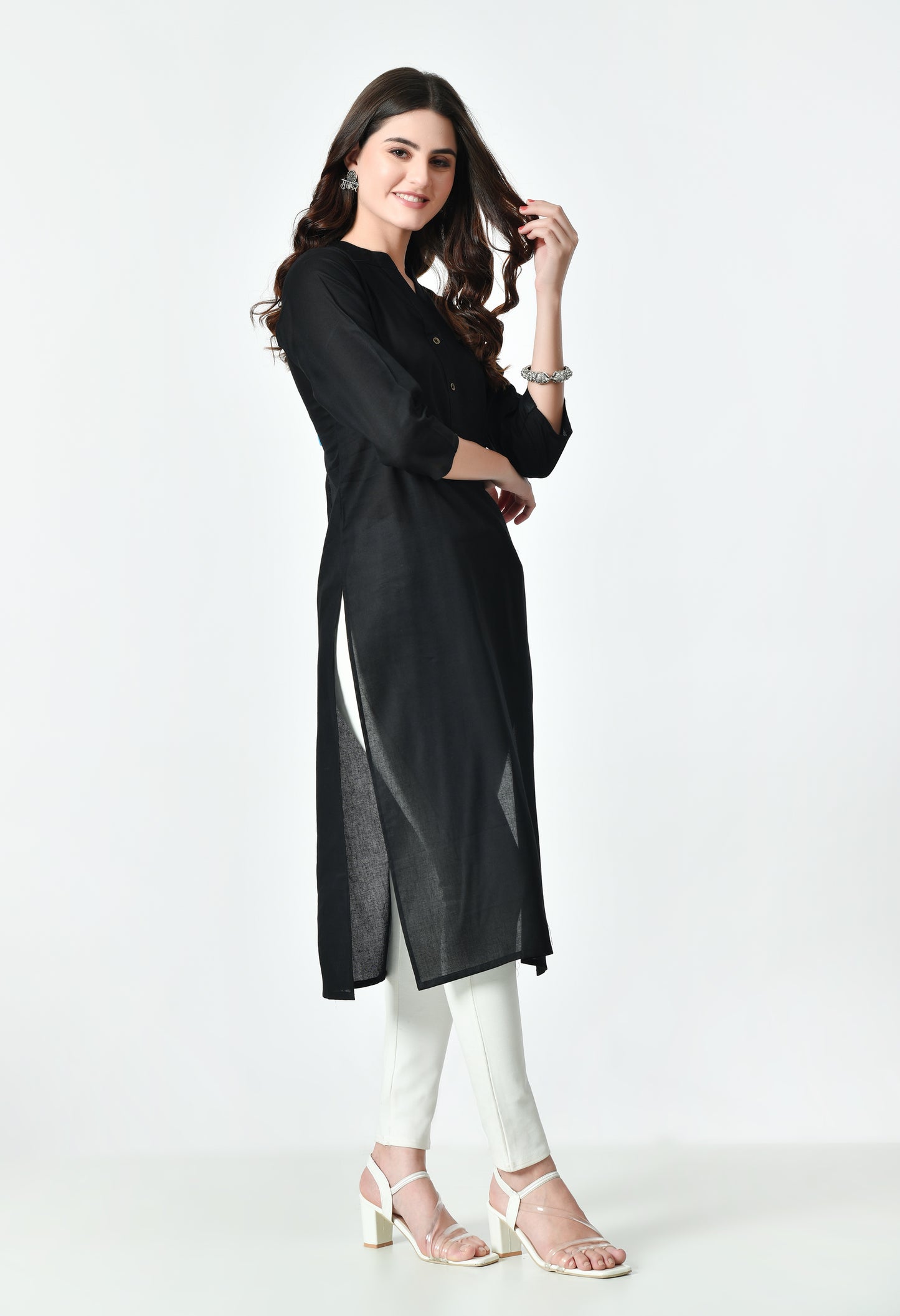 MAURYA Women's Black Color Solid Cotton Blend Regular Straight Kurti (MKT126)