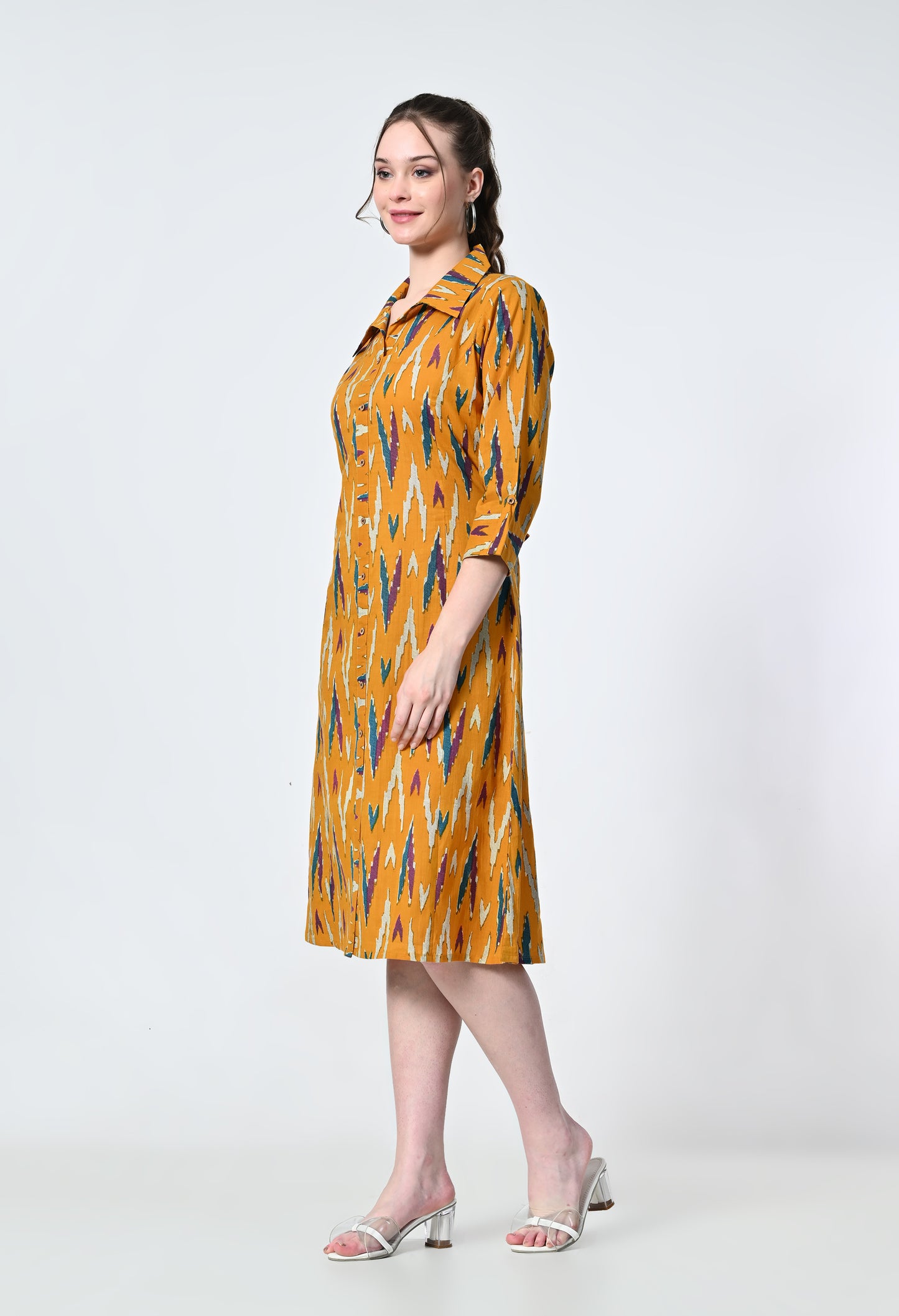 MAURYA Women's Mustard 100% Cotton Western Dress (MDR023)