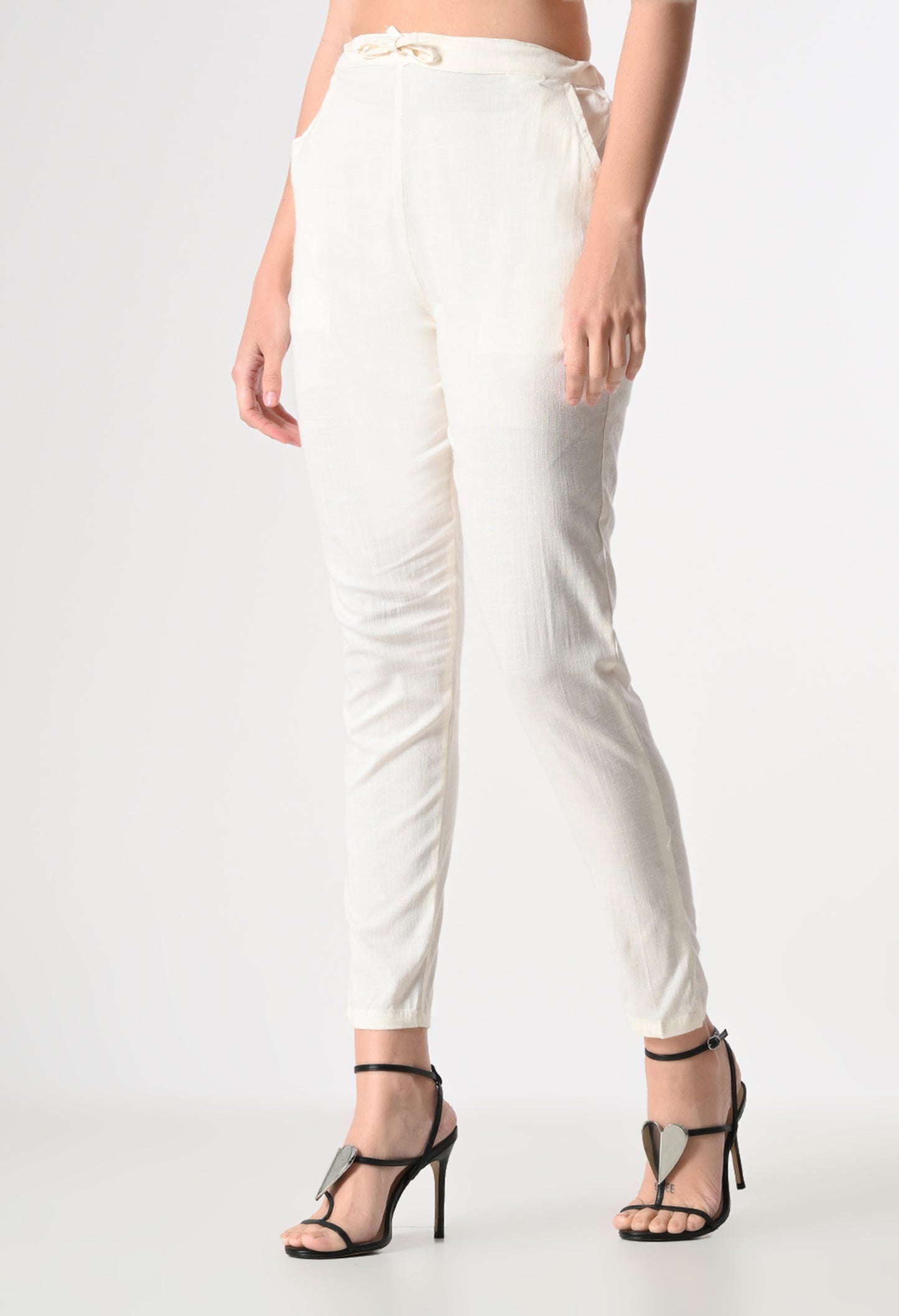 MAURYA Women's White Solid Lycra Pant with 2 Side Pockets (MPT023)