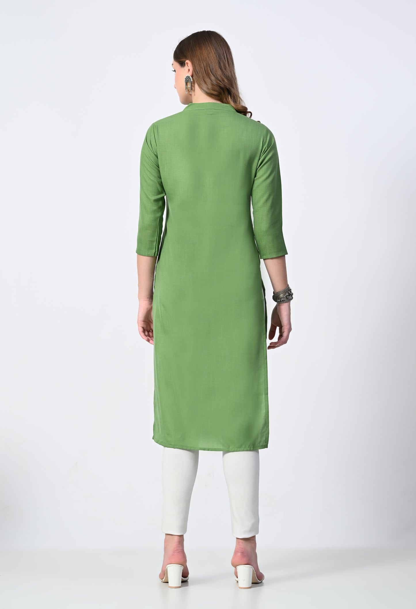 MAURYA Women's Olive Cotton Blend Solid Straight Kurti (MKT144)
