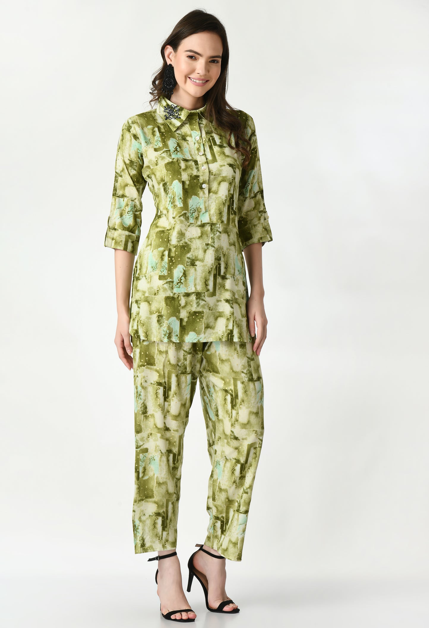 MAURYA Women's Rayon Green Abstract Print Co Ord Set (MCS018)