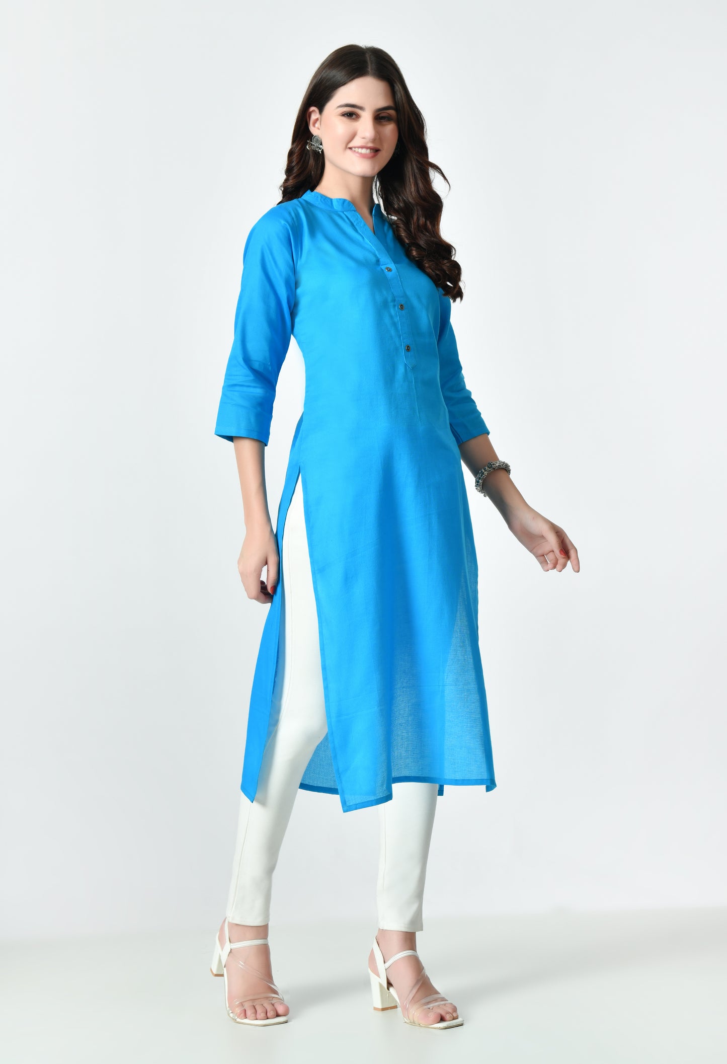 MAURYA Women's Firoji Color Solid Cotton Blend Regular Straight Kurti (MKT128)