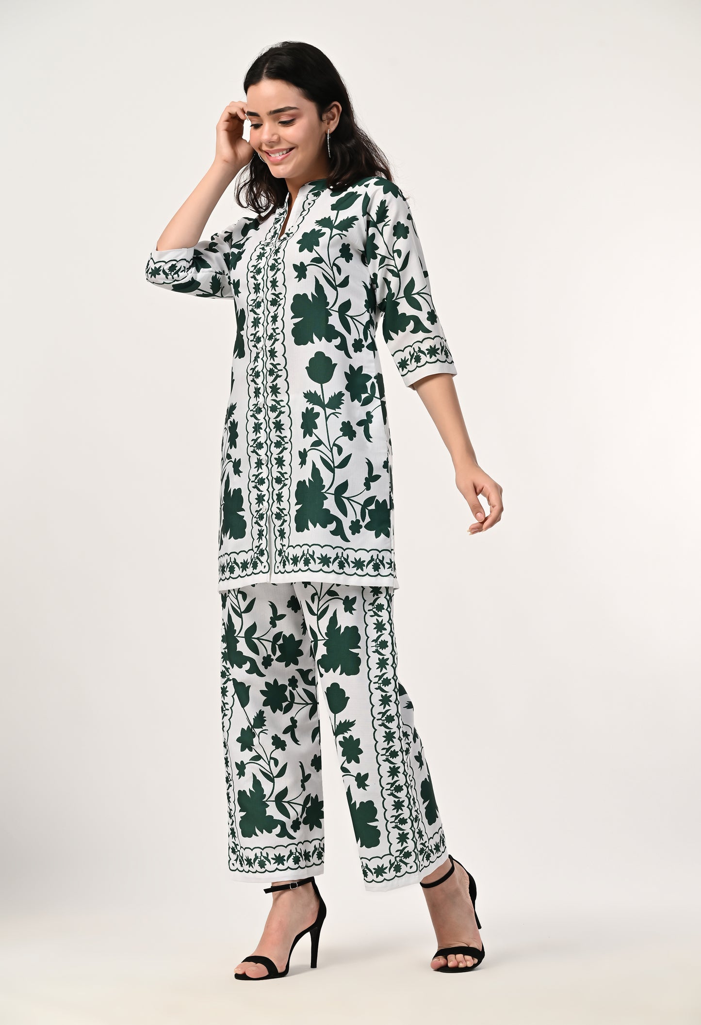 MAURYA Women's Linen Printed Green Stylish Co-ord Set (MCS067)