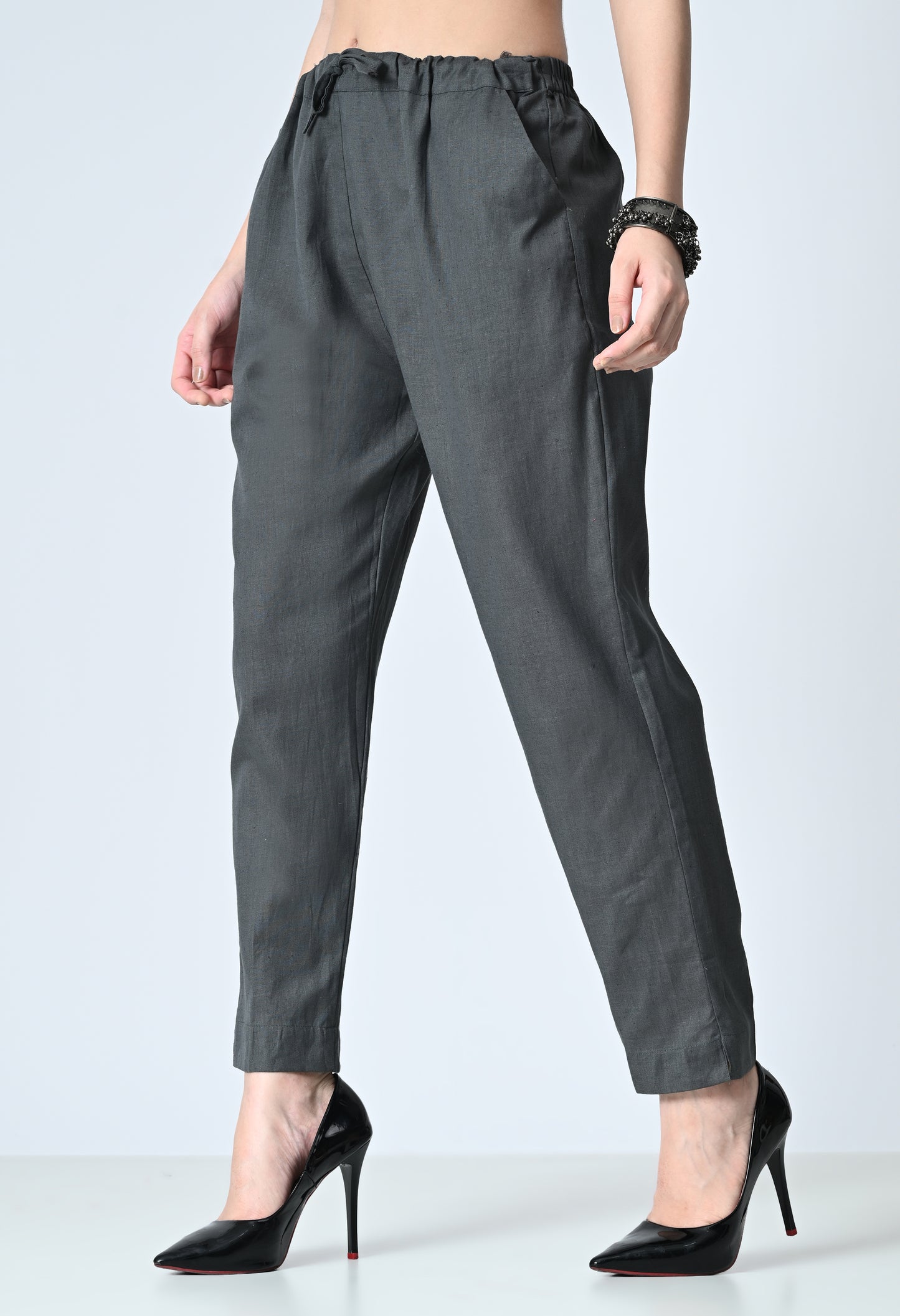 MAURYA Women's Grey Solid 100% Cotton Pant with 2 Side Pockets (MPT016)