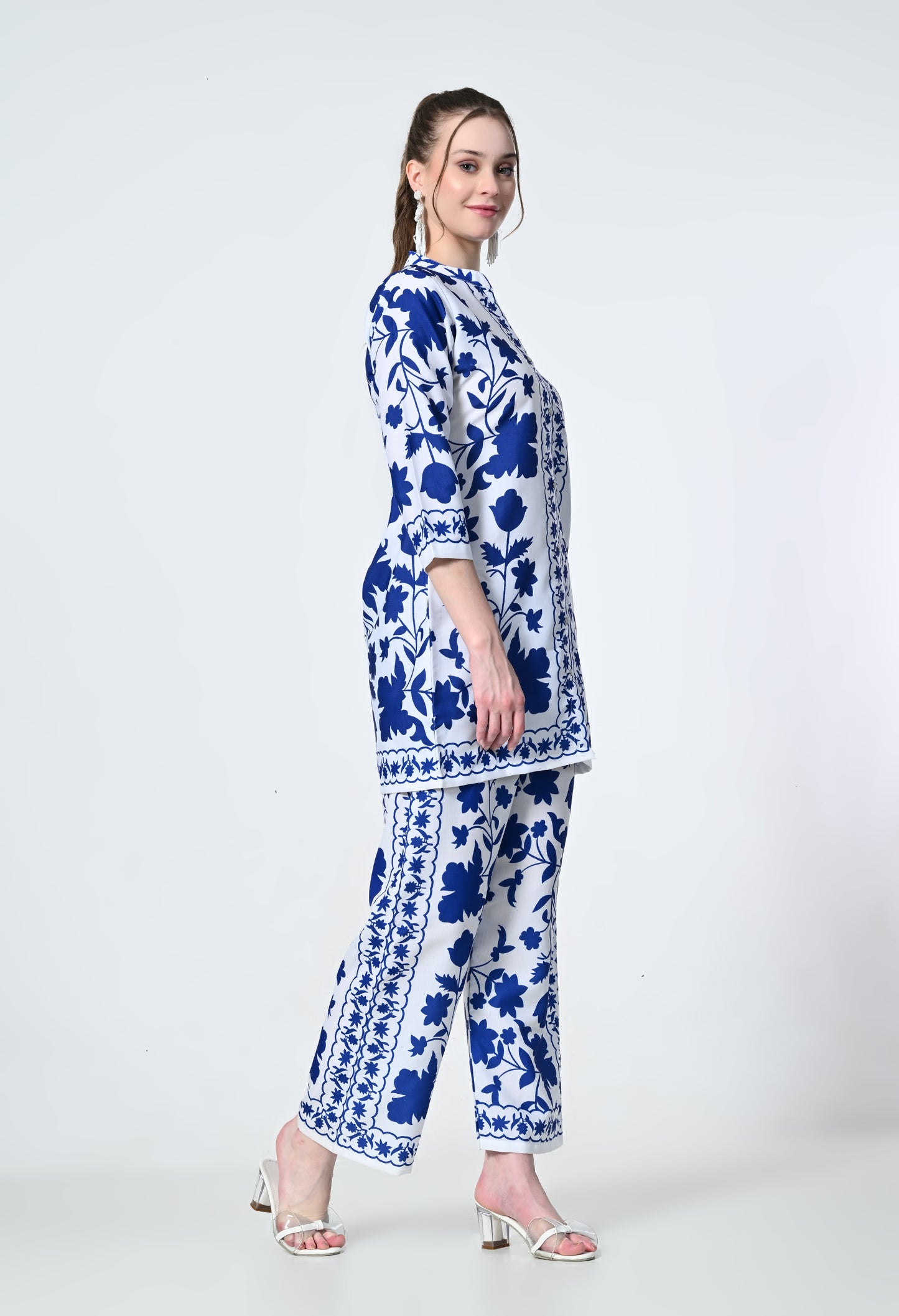 MAURYA Women's Linen Printed Blue Stylish Co-ord Set (MCS066)