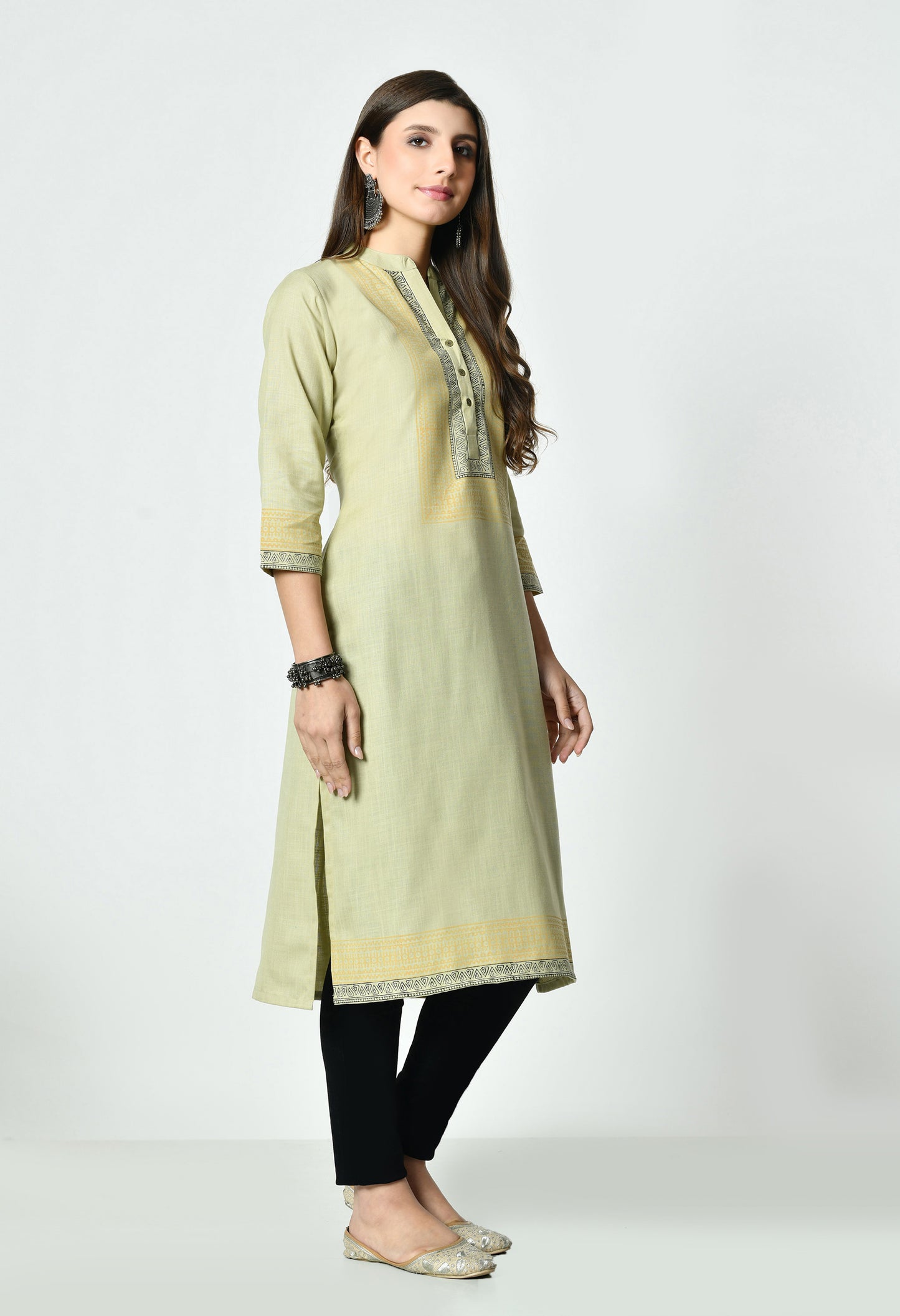 MAURYA Women's Khaki Colour Printed Straight Cotton Kurti (MKT154)