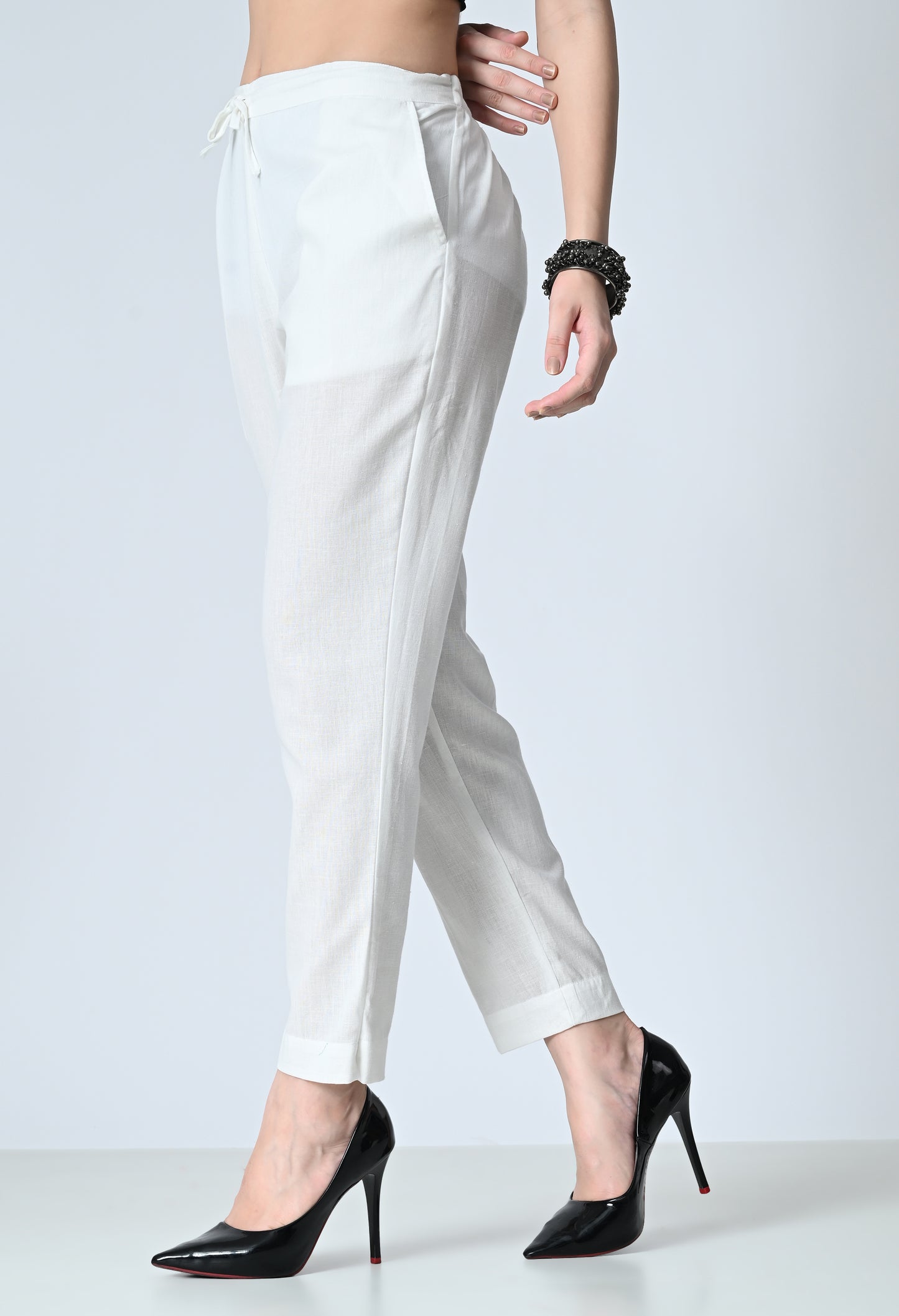 MAURYA Women's White Solid 100% Cotton Pant with 2 Side Pockets (MPT017)