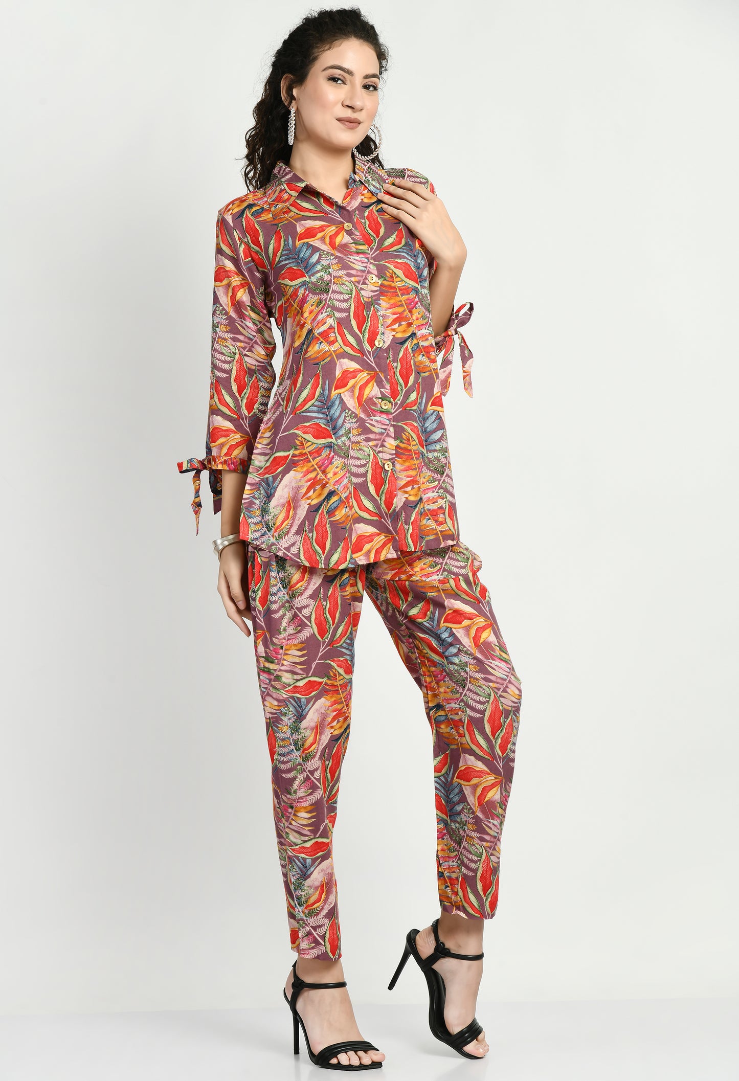 MAURYA Women's Rayon Multicolor Floral Print Co-ord with 1 Side Pocket (MCS008)