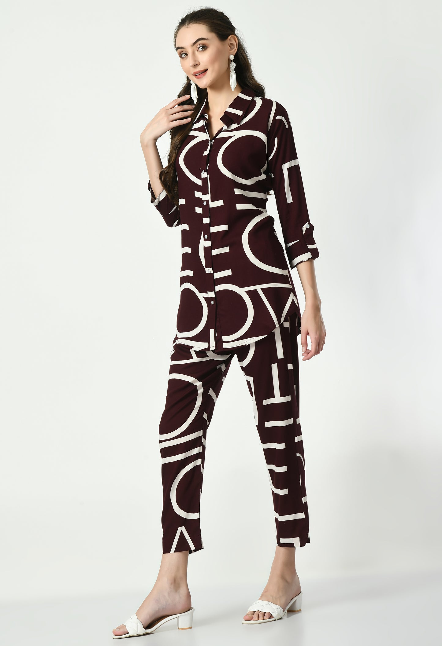 MAURYA Women's Rayon Wine Alpha Print Co-ord Set (MCS055)