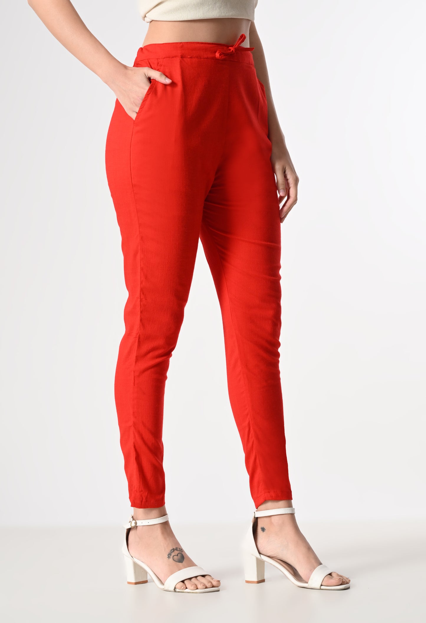 MAURYA Women's Red Solid Lycra Pant with 2 Side Pockets (MPT020)