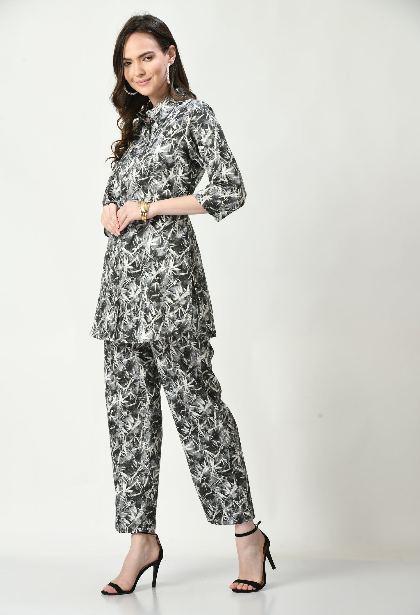 MAURYA Women's Grey Cotton Satin Printed Stylish Co-ord Set with 2 Side Pockets (MCS017)