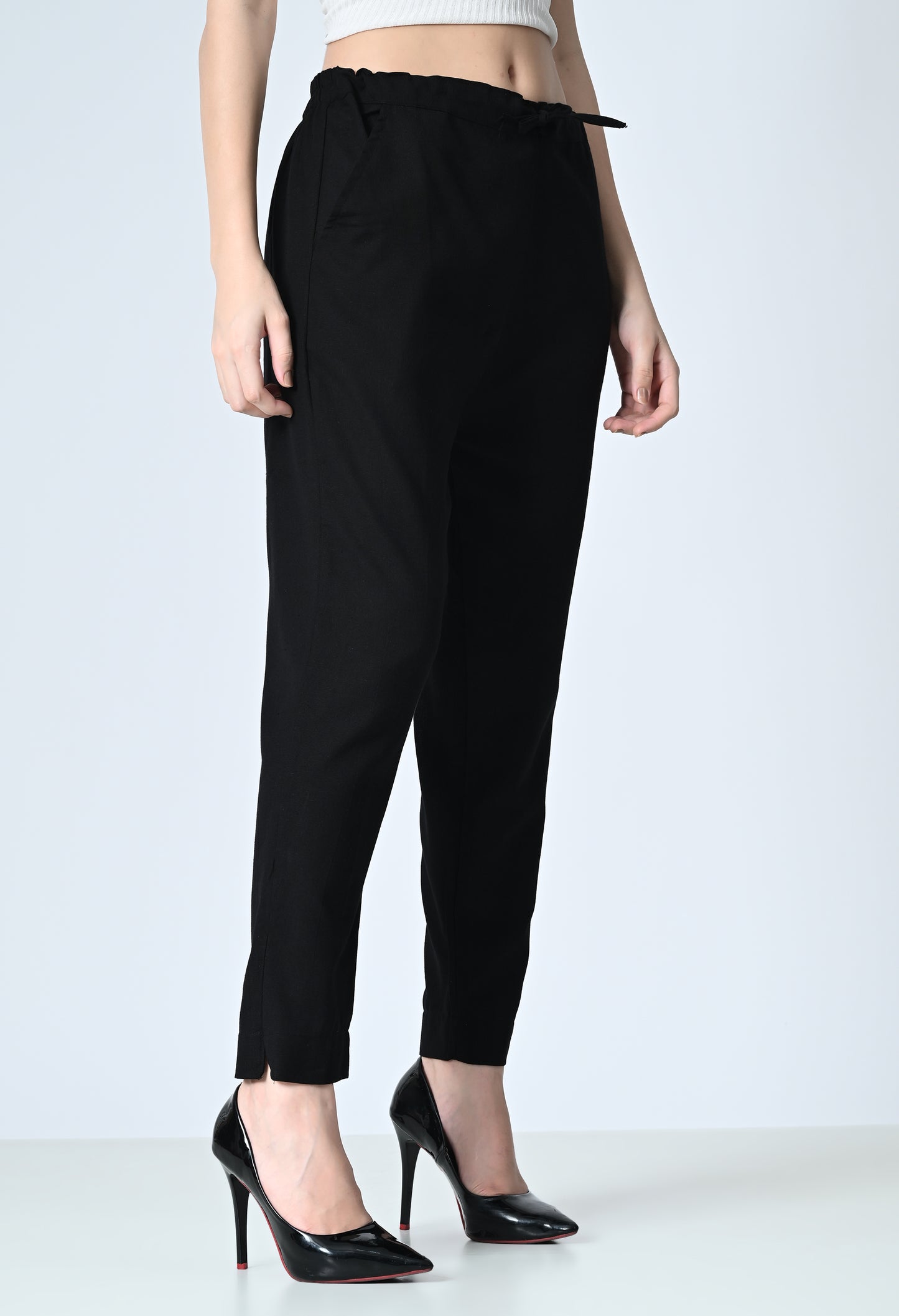 MAURYA Women's Black Solid 100% Cotton Pant with 2 Side Pockets (MPT013)