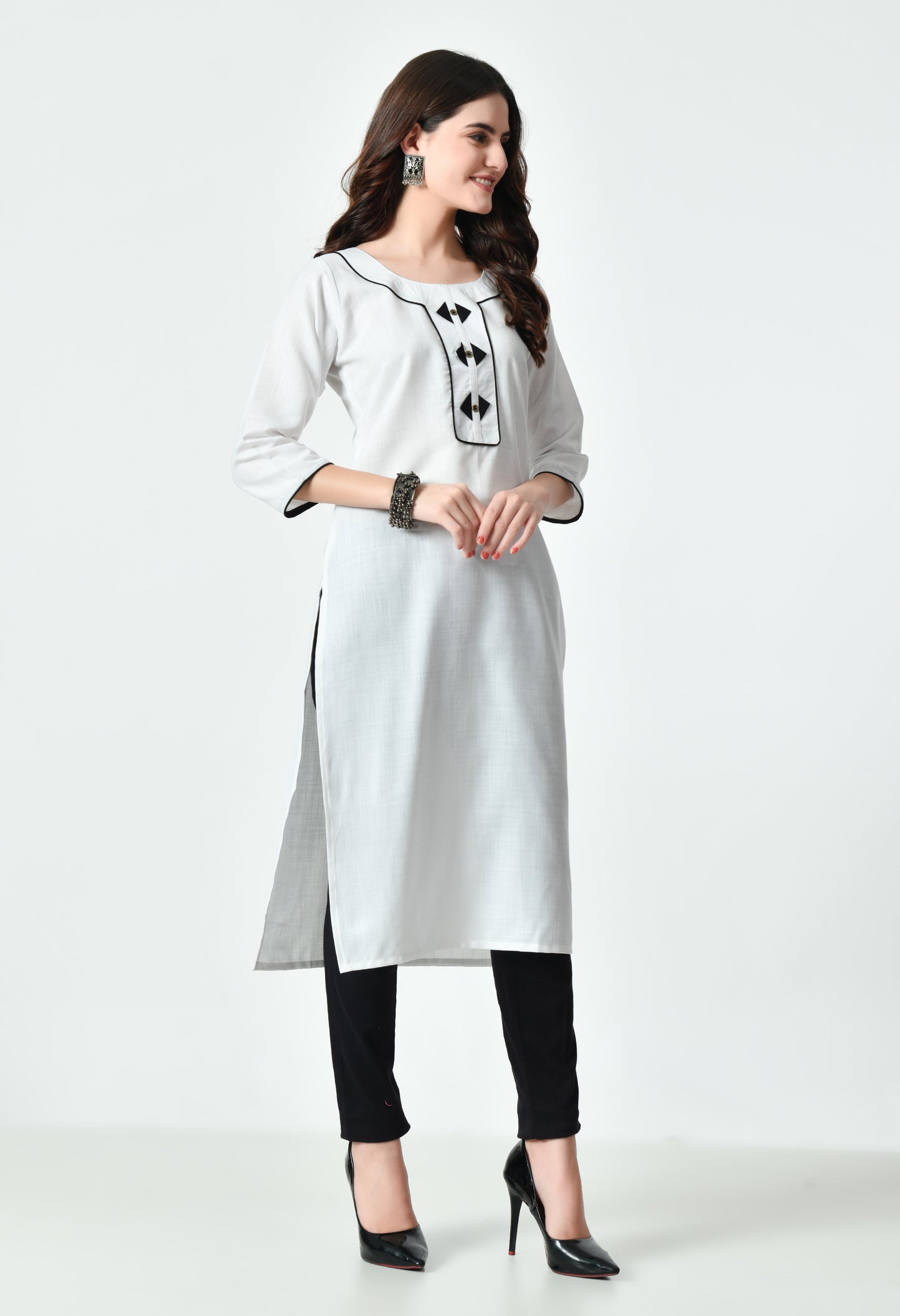 MAURYA Women's Cotton Blend Regular Straight Kurta White Color Solid Daily Use Straight Kurti (MKT134)