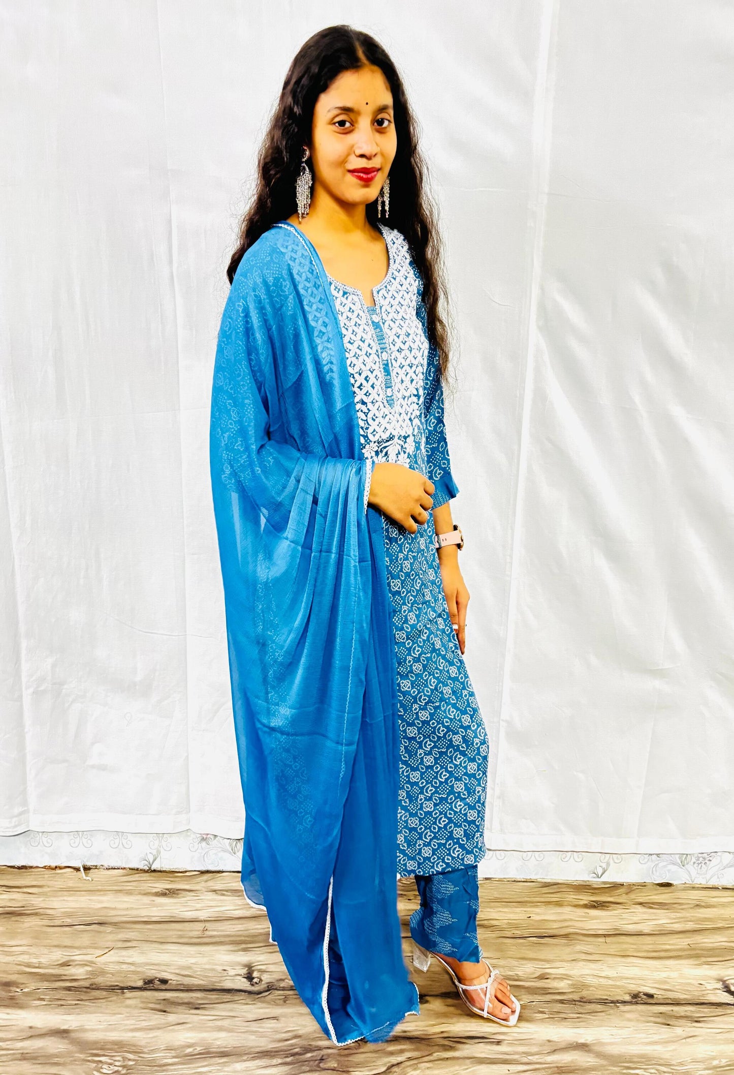 MAURYA Women Blue Printed Rayon Kurta Set with Dupatta (WMKS026)