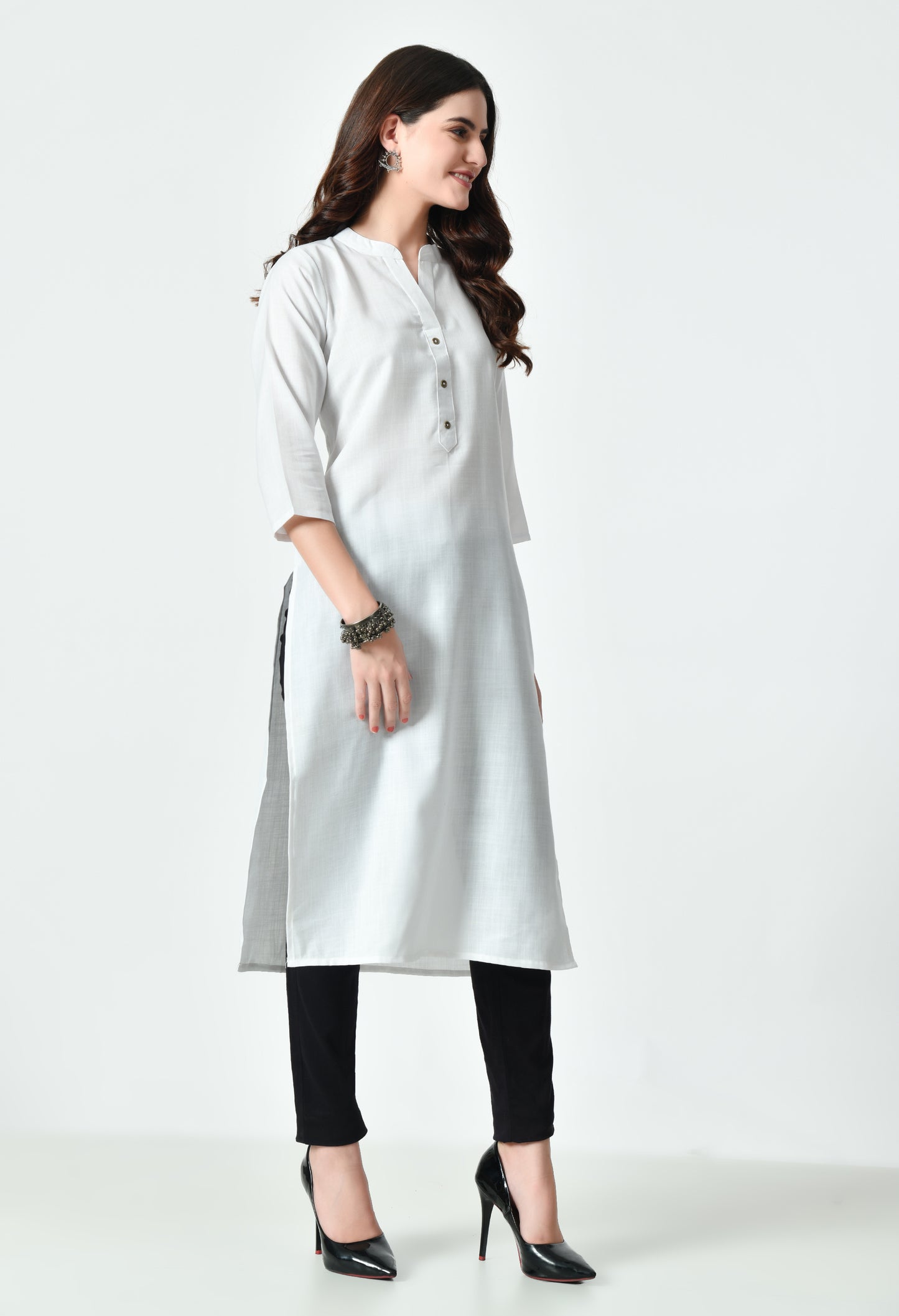 MAURYA Women's White Color Solid Cotton Blend Regular Straight Kurti (MKT132)