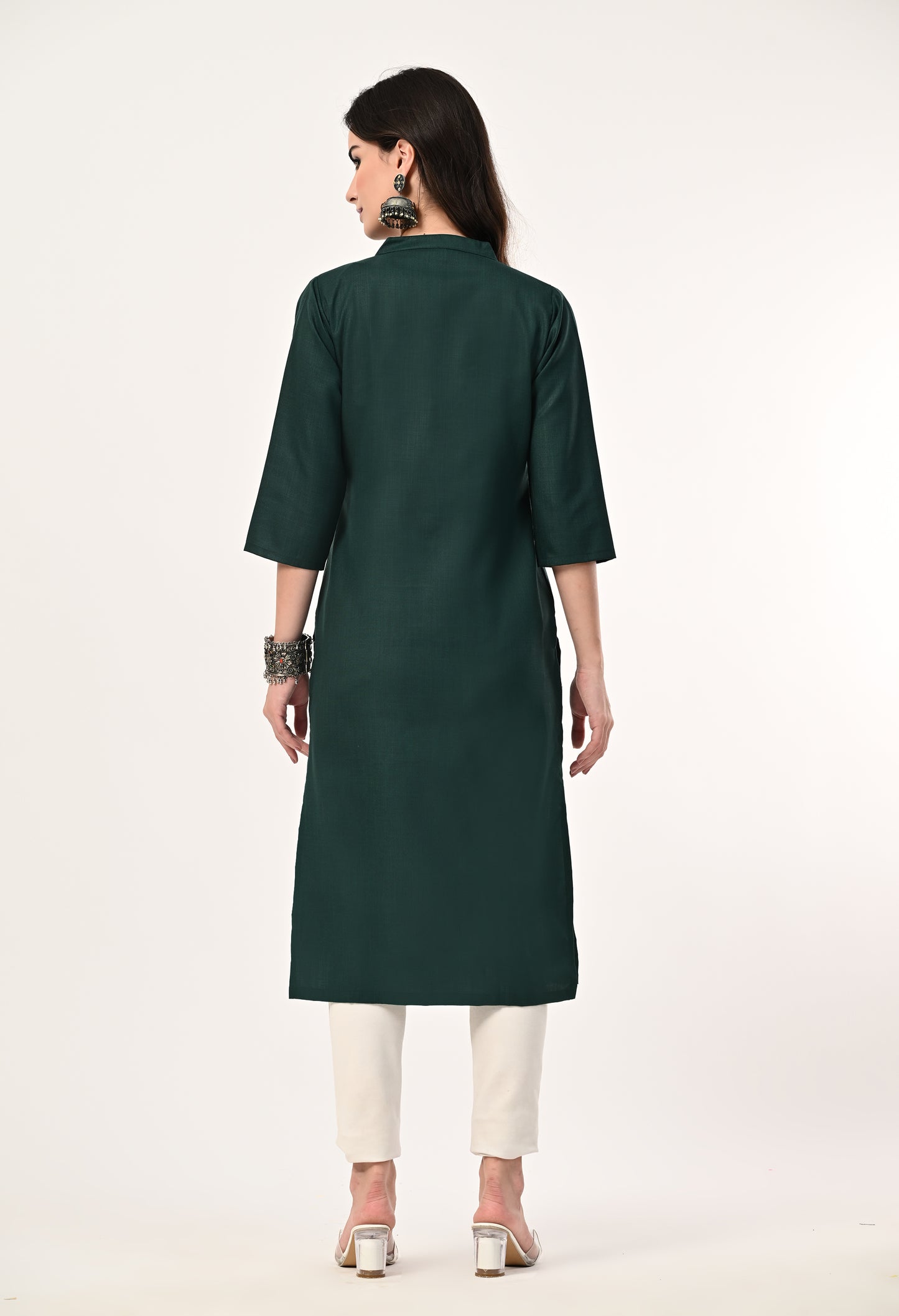 MAURYA Women's Bottel Green Cotton Blend Solid Straight Kurti (MKT141)