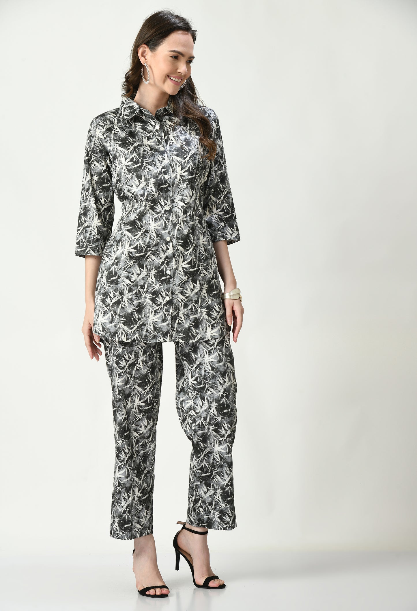 MAURYA Women's Grey Cotton Satin Printed Stylish Co-ord Set with 2 Side Pockets (MCS017)