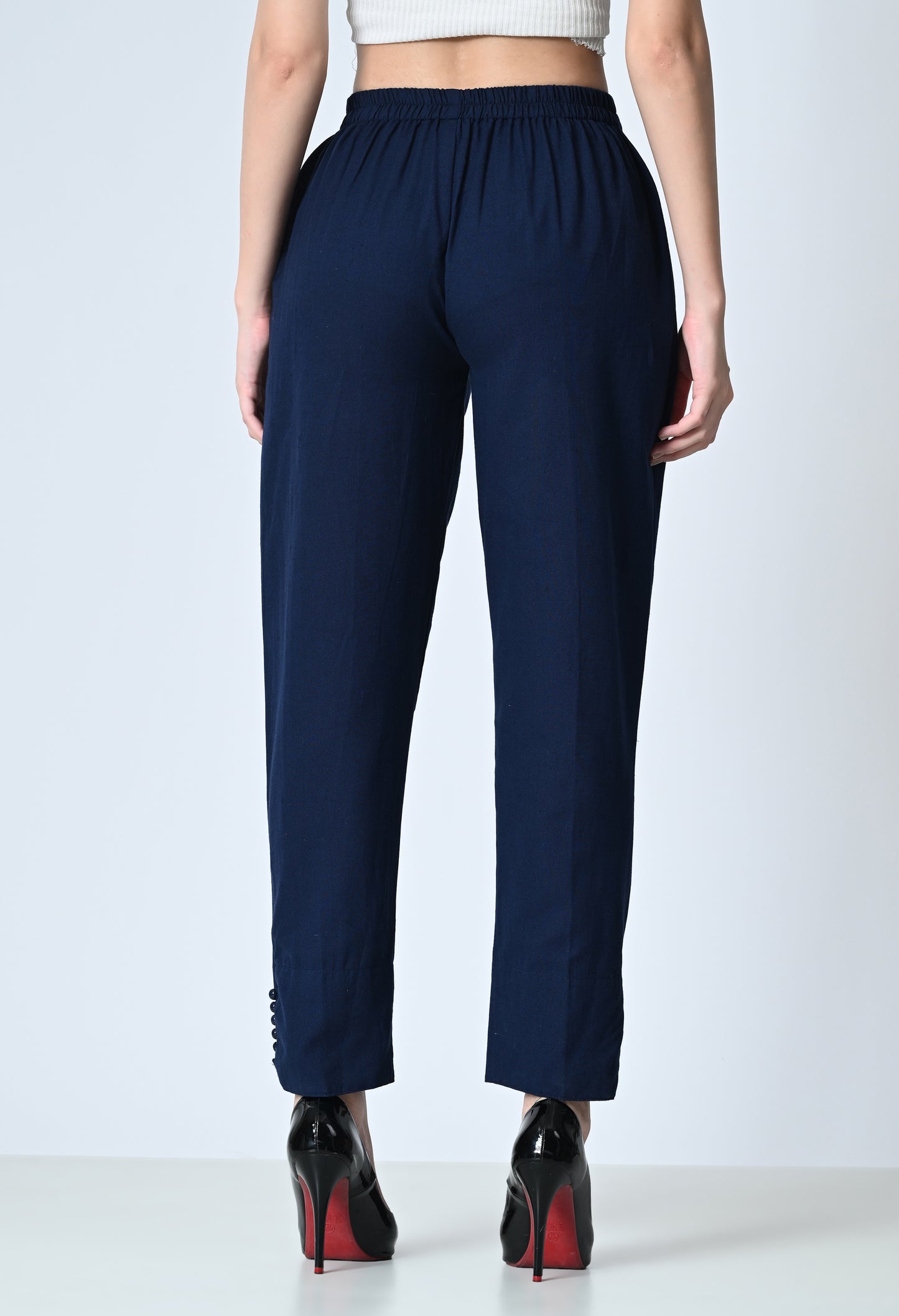 MAURYA Women's Navy 100% Cotton Full-Elasticated Waist Regular Pant with 2 Side Pockets (MPT009)
