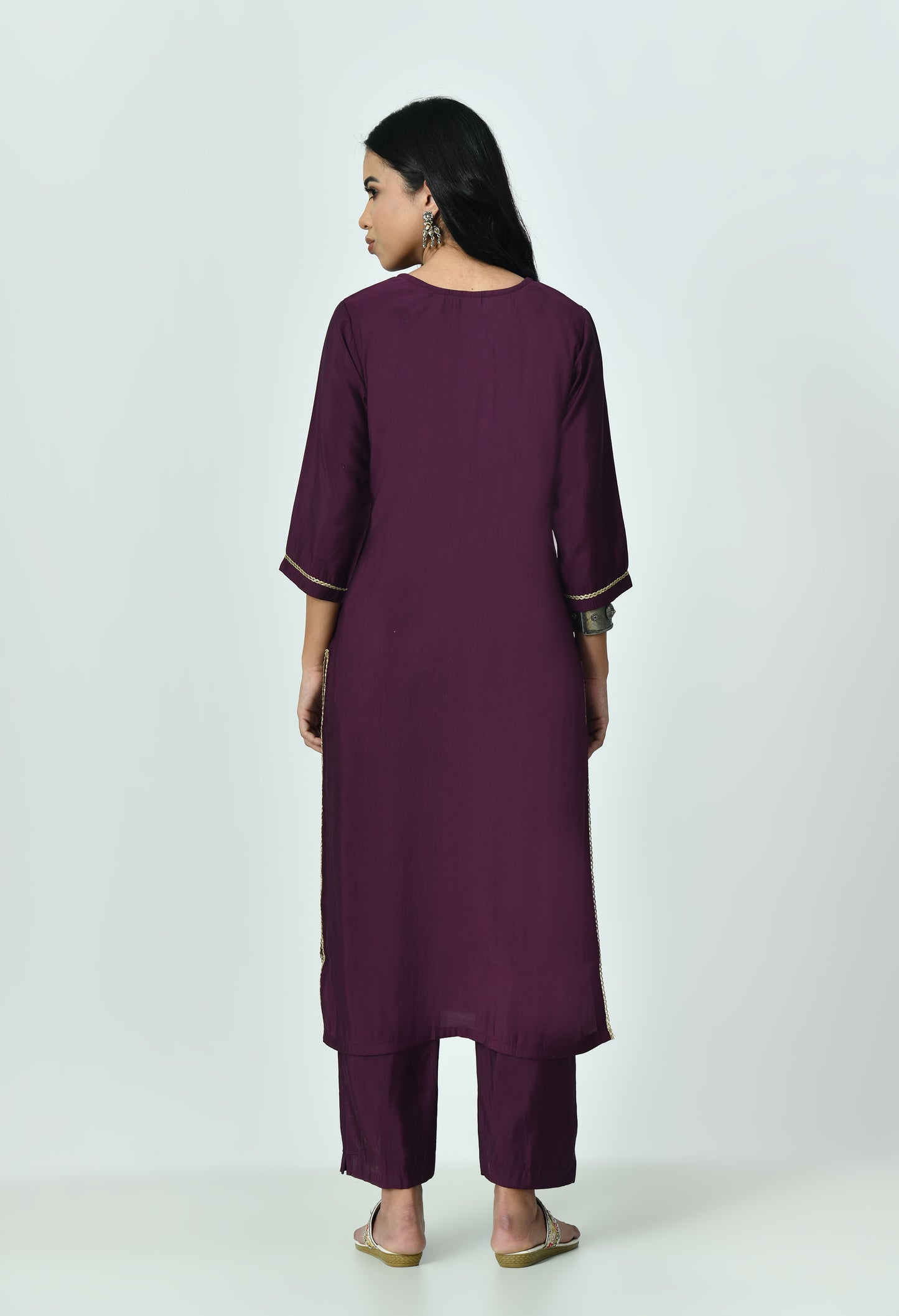 MAURYA Women's Purple Colour Poly Silk Embroidered V-Neck Beautiful Kurta Set with Stylish Dupatta (WMKS001)