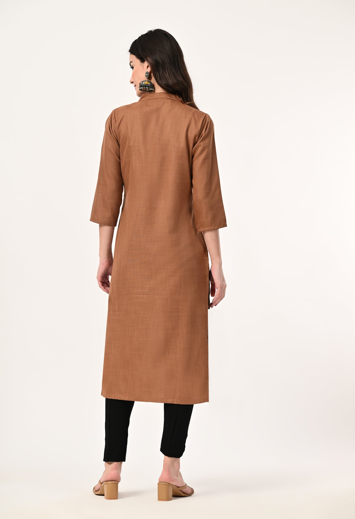 MAURYA Women's Coffee Cotton Blend Solid Straight Kurti (MKT142)