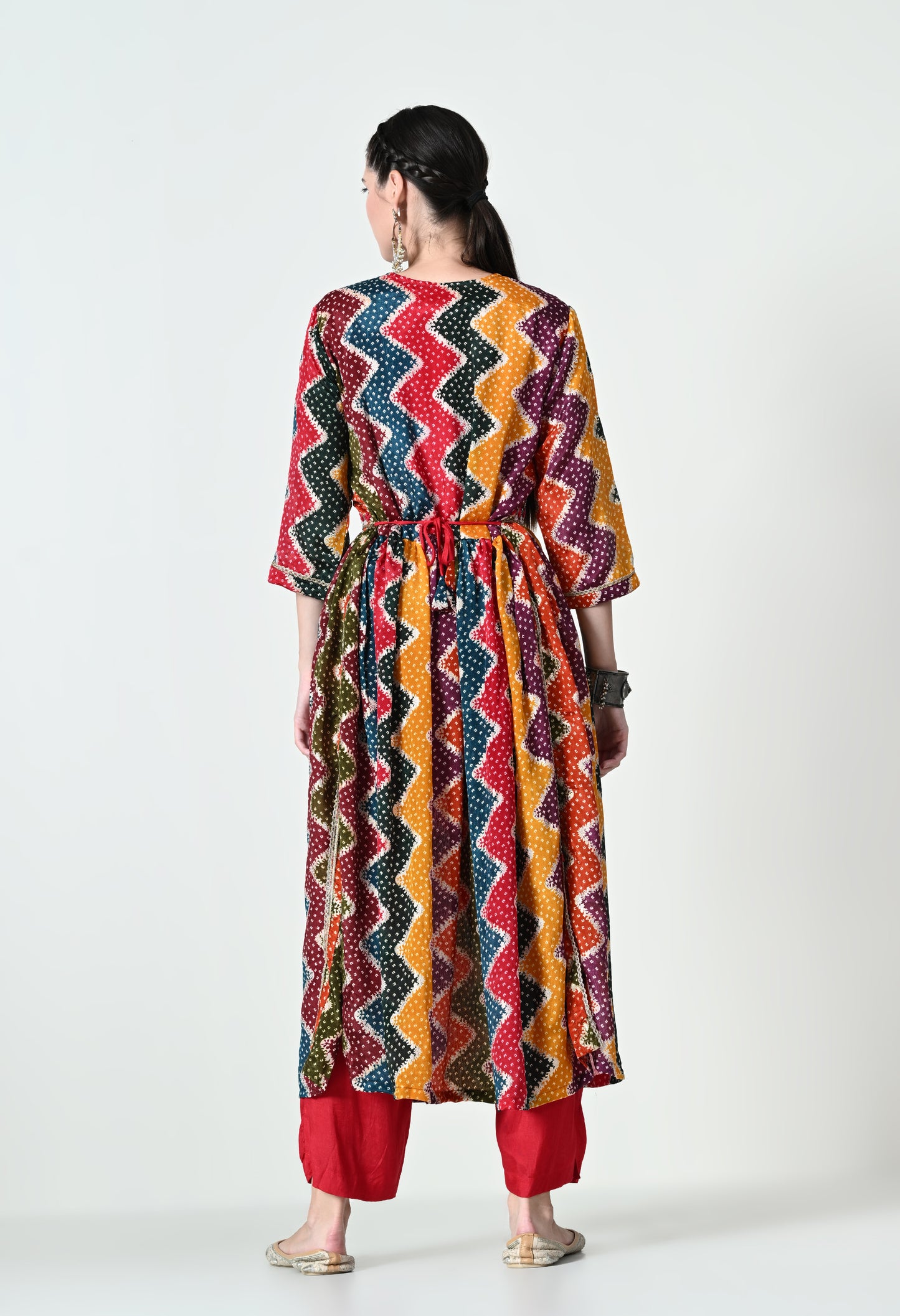 MAURYA Women's Chinon Silk Multicolor Printed V Neck Hand Work Stylish Kurta Set with Dupatta (WMKS008)