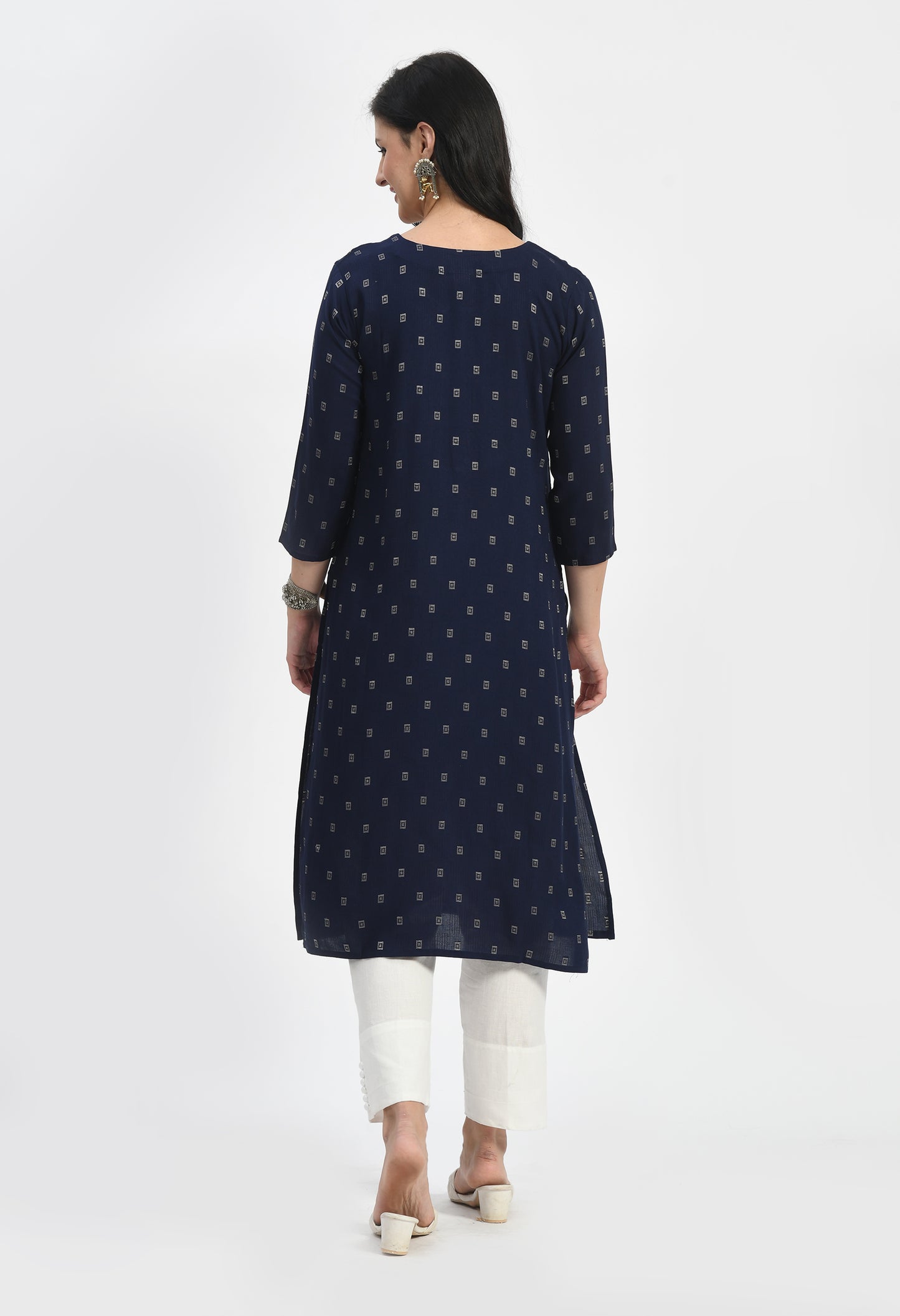 MAURYA Women's Navy Self Rayon Boota Solid Straight Kurta with Computer Embroidery Mirror Work Kurti (MKT112)