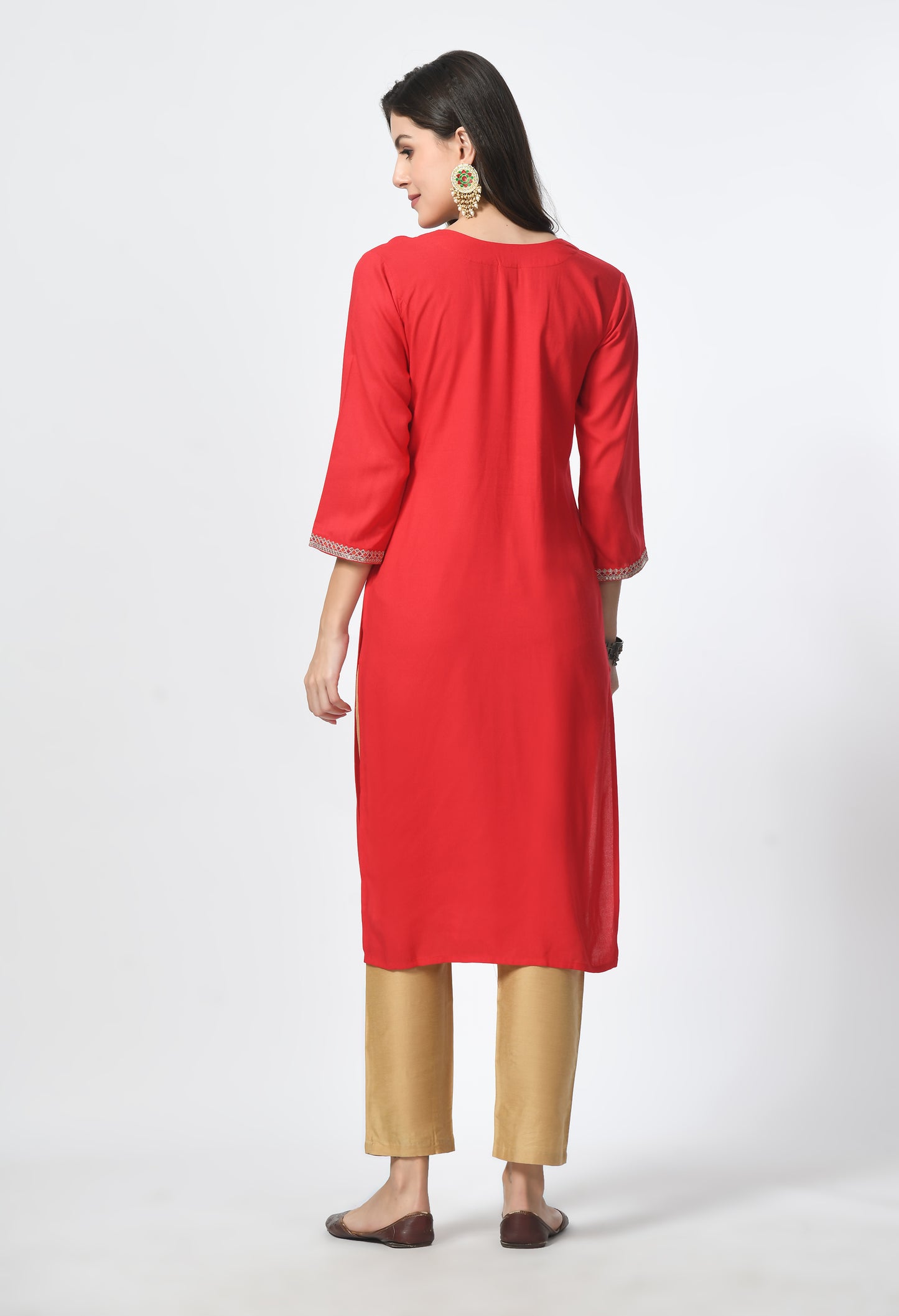 MAURYA Women's Red Rayon Solid Straight Kurta with Computer Embroidery Kurti (MKT116)