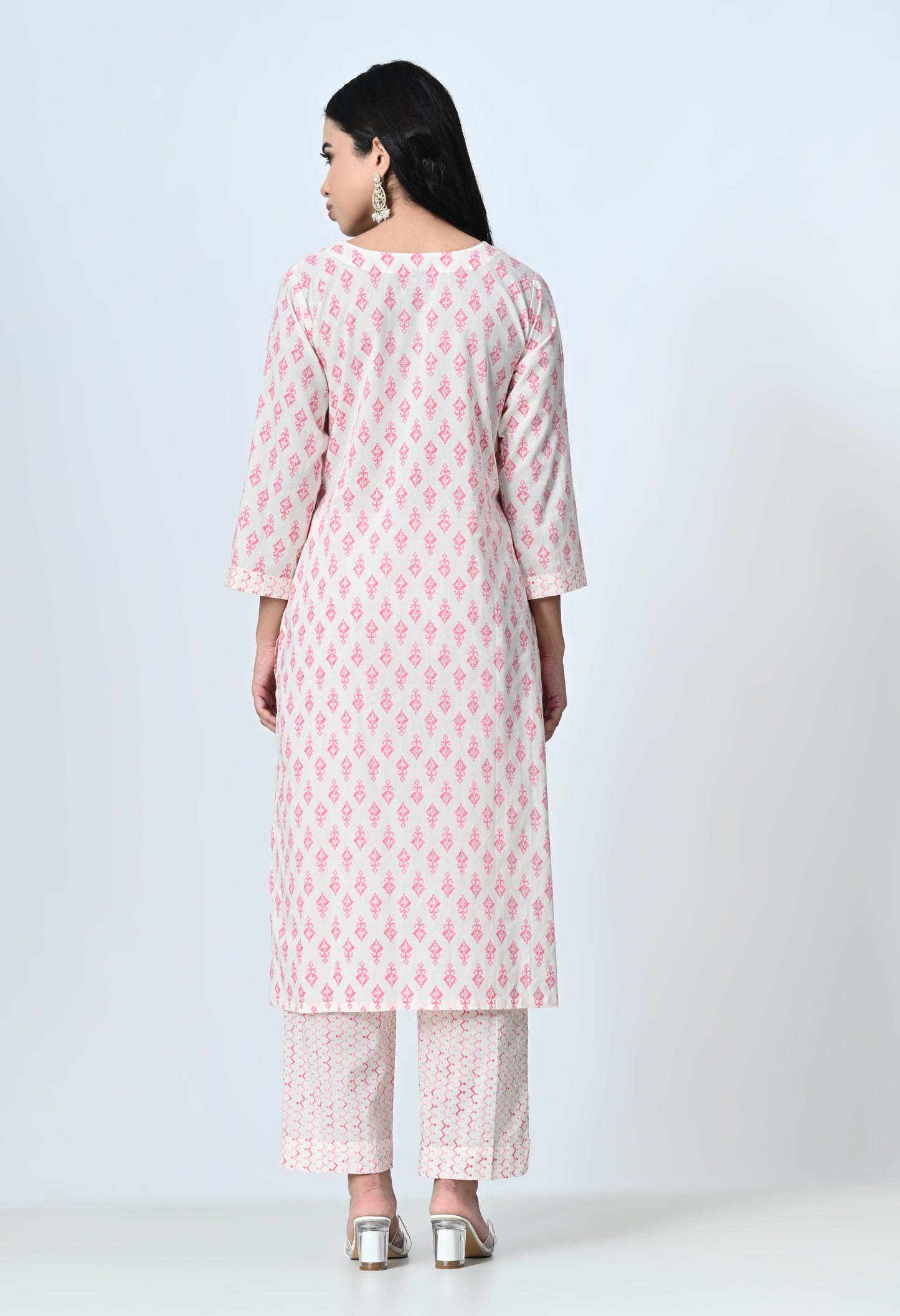 MAURYA Women's 100% Cotton Off Pink Foil Print Embroidery with Sequence Kurta Set with Dupatta (WMKS012)