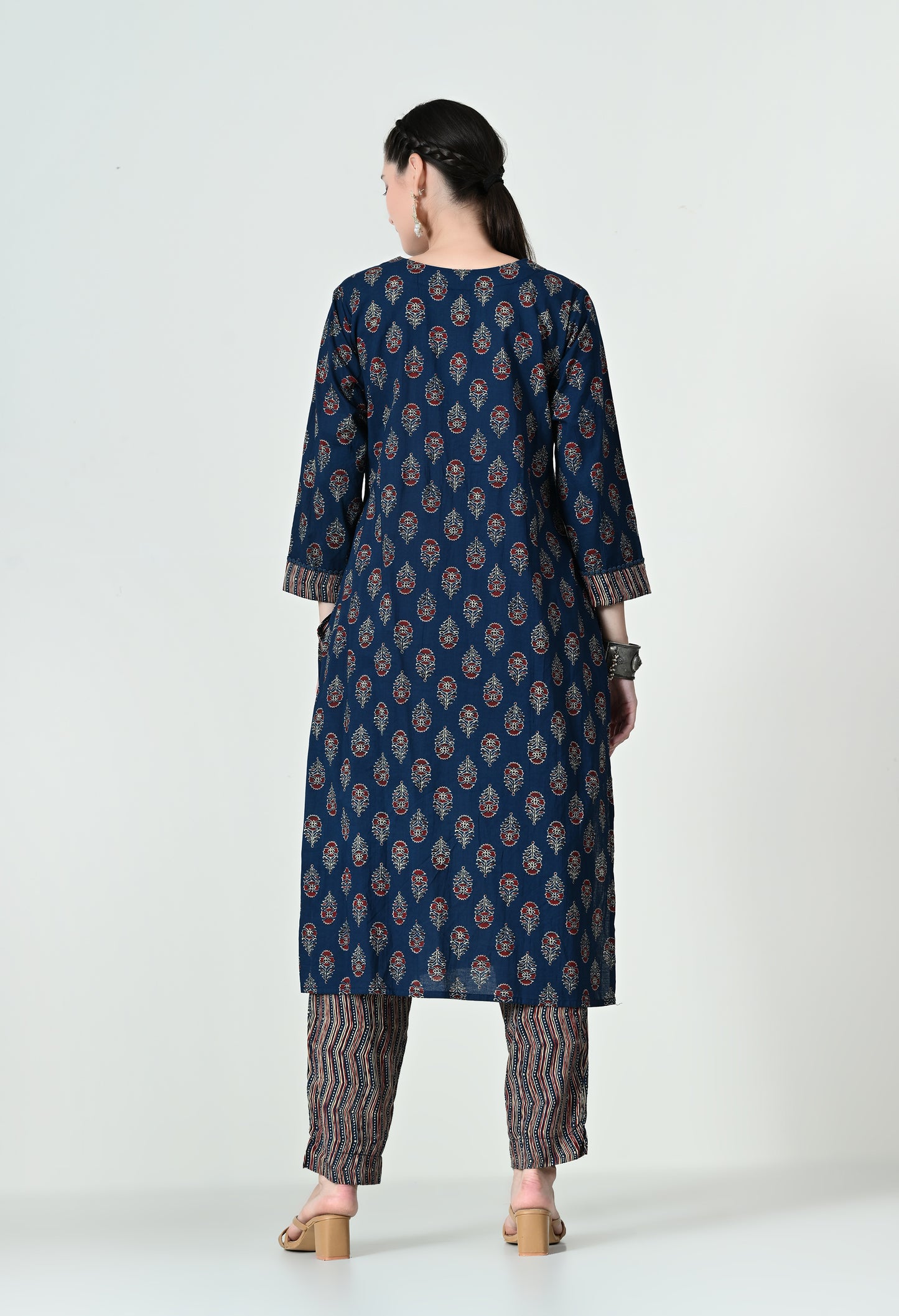 MAURYA Women's 100% Cotton Kalamkari Print Blue Colour Embroidery with Lace Kurta Set with Trendy Dupatta (WMKS004)