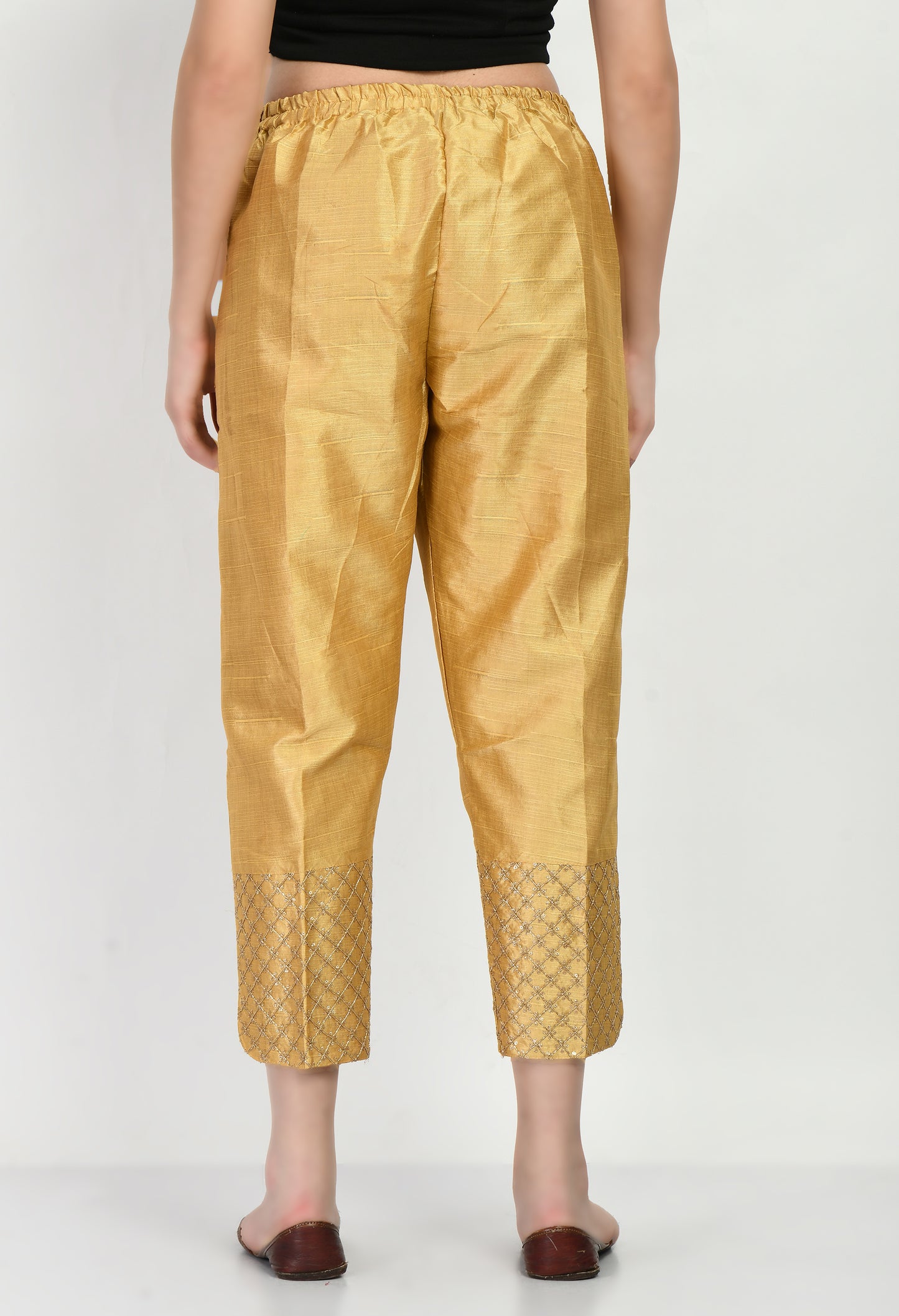 MAURYA Women's Silk Golden Color Cigarette Pant