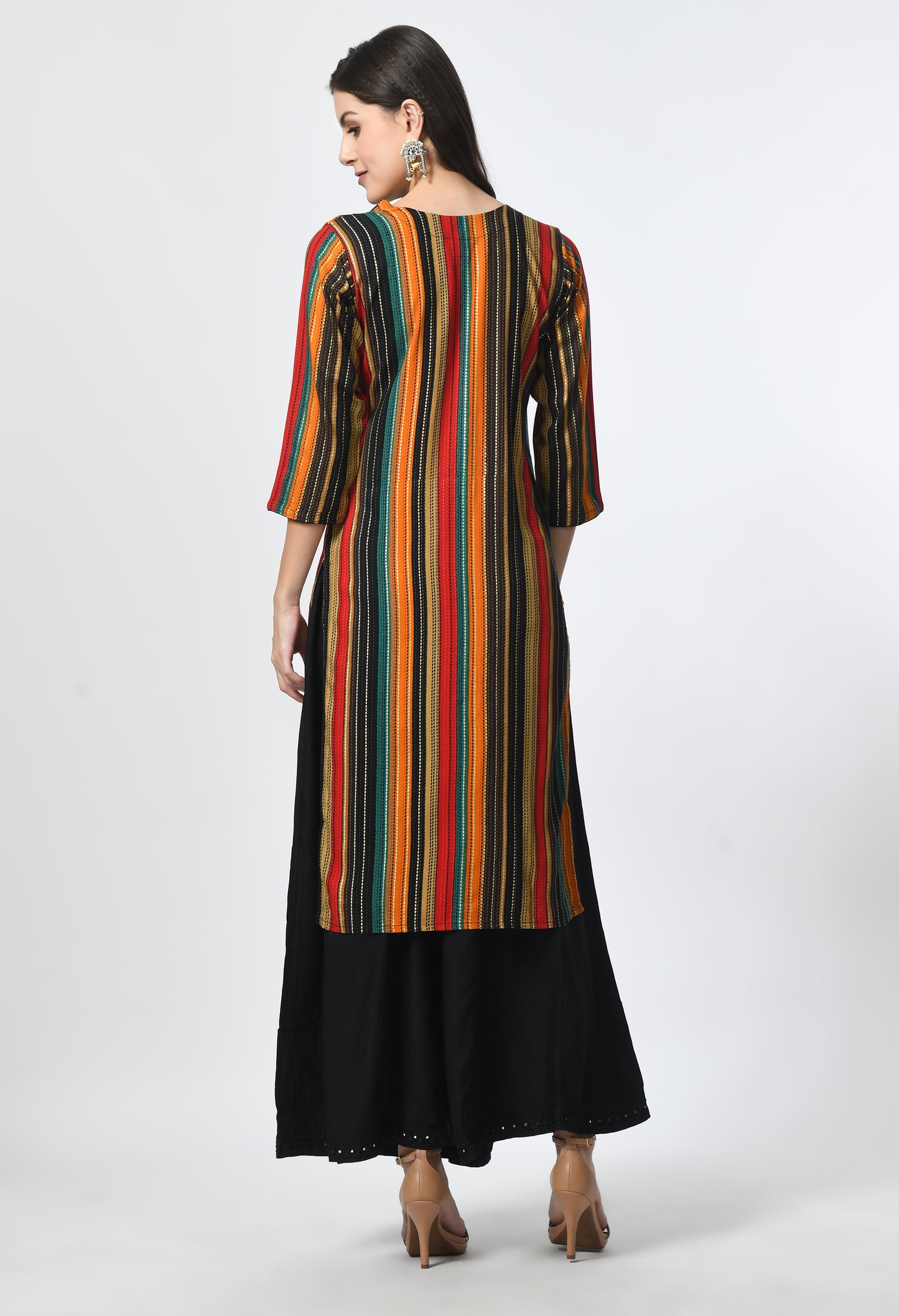 MAURYA Women's Multicolor Rayon 12Kg Striped Straight Button Kurti (MKT118)
