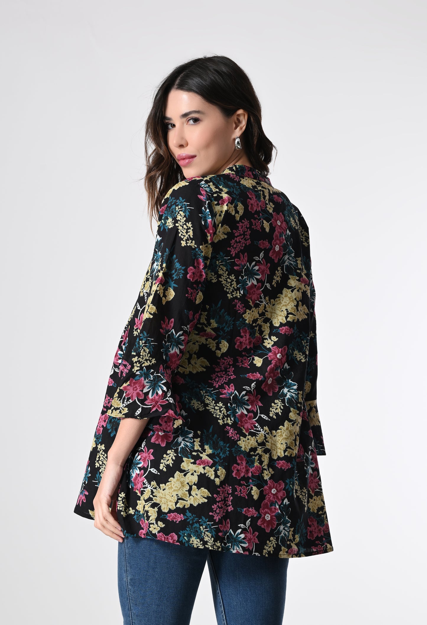 MAURYA Women's Black Color Floral Print Regular V Neck Top (MTOP006)