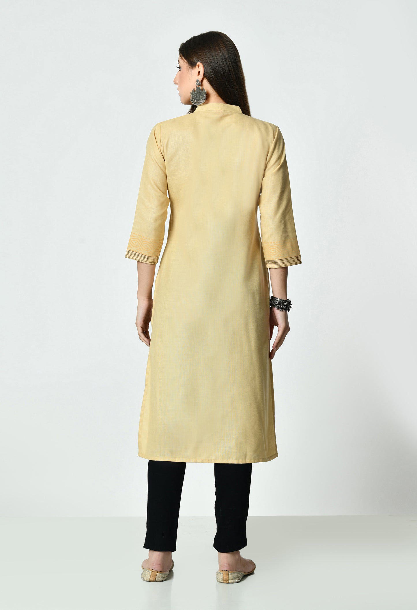 MAURYA Women's Fawn Colour Printed Straight Cotton Kurti (MKT152)