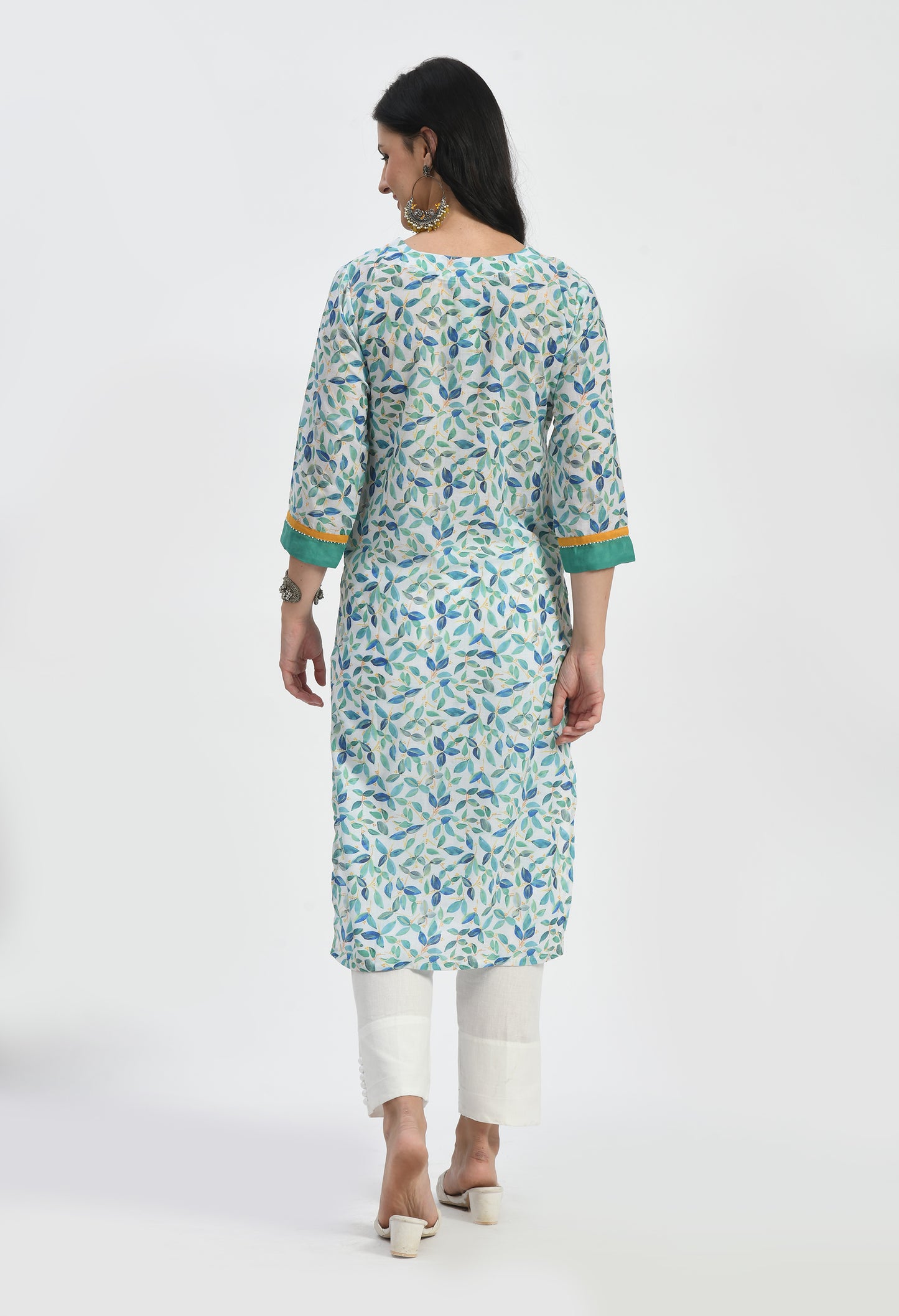 MAURYA Women's Blue Cotton 60*60 Straight Leaf Print Kurta with Shifly Chiken Work Kurti (MKT120)