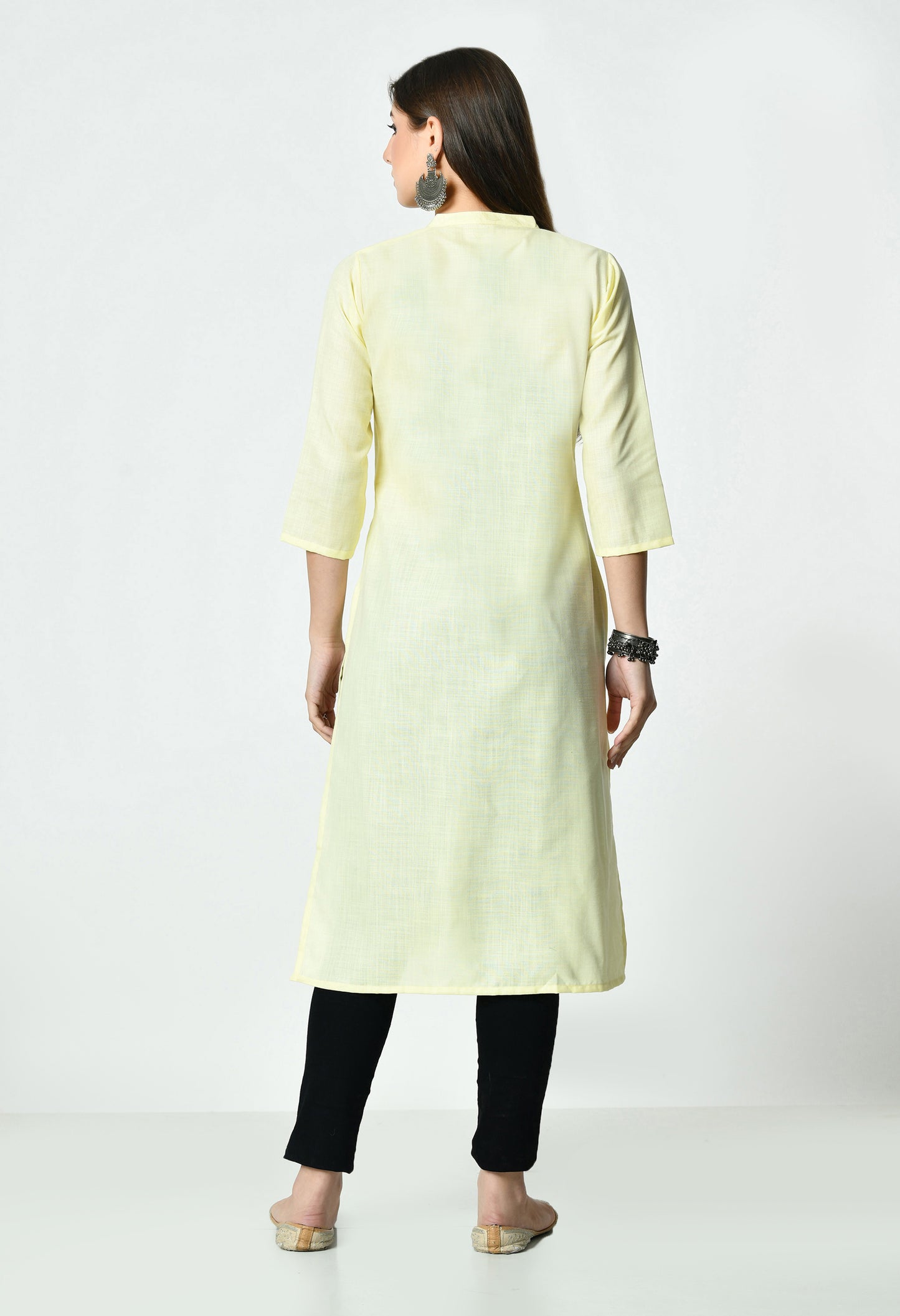 MAURYA Women's Light Yellow Colour Solid Straight Cotton Kurti (MKT149)