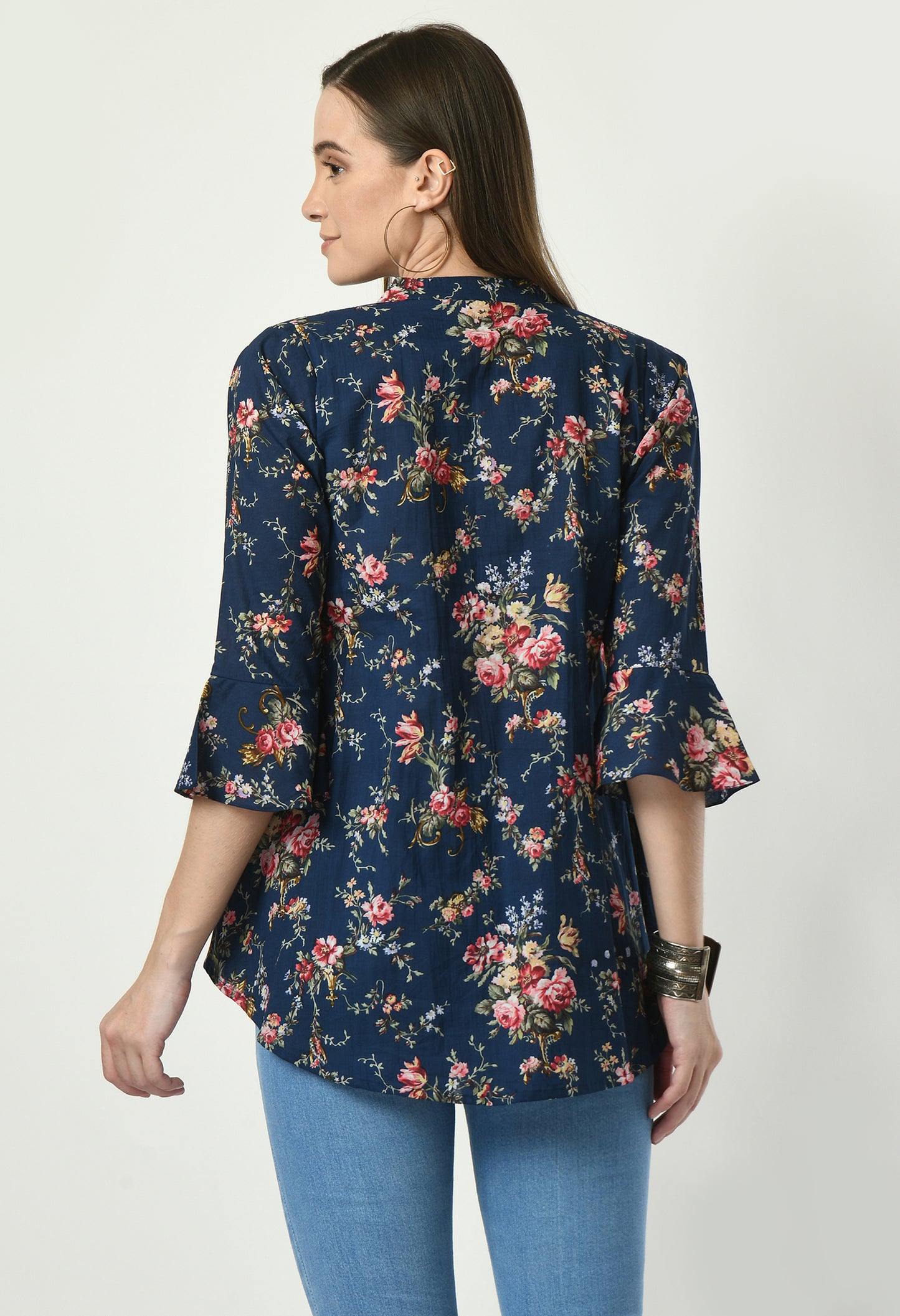 MAURYA Women's Blue Color Floral Print Regular V Neck Top (MTOP007)