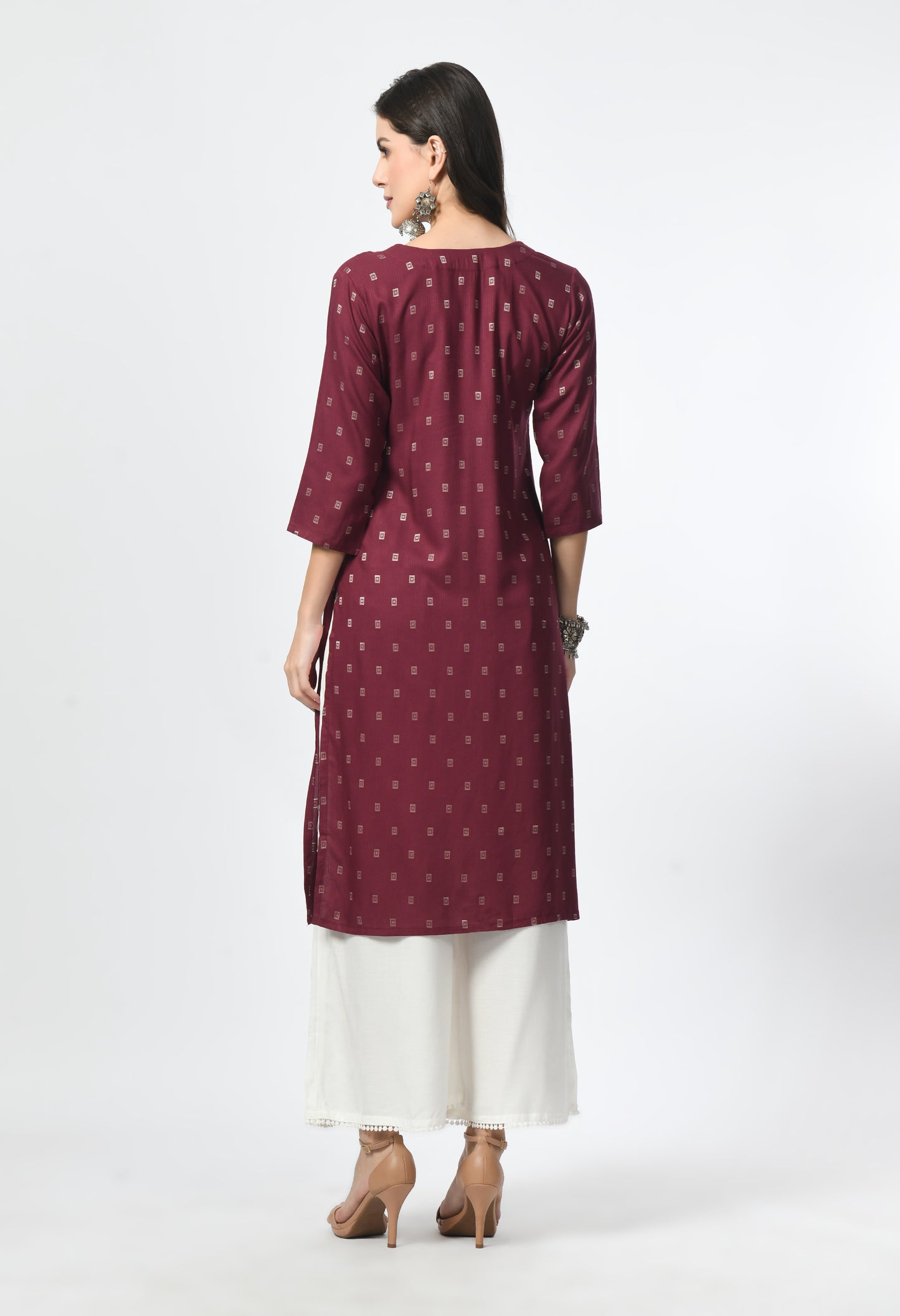 MAURYA Women's Navy Self Rayon Boota Solid Straight Kurta with Computer Embroidery Mirror Work Kurti (MKT113)
